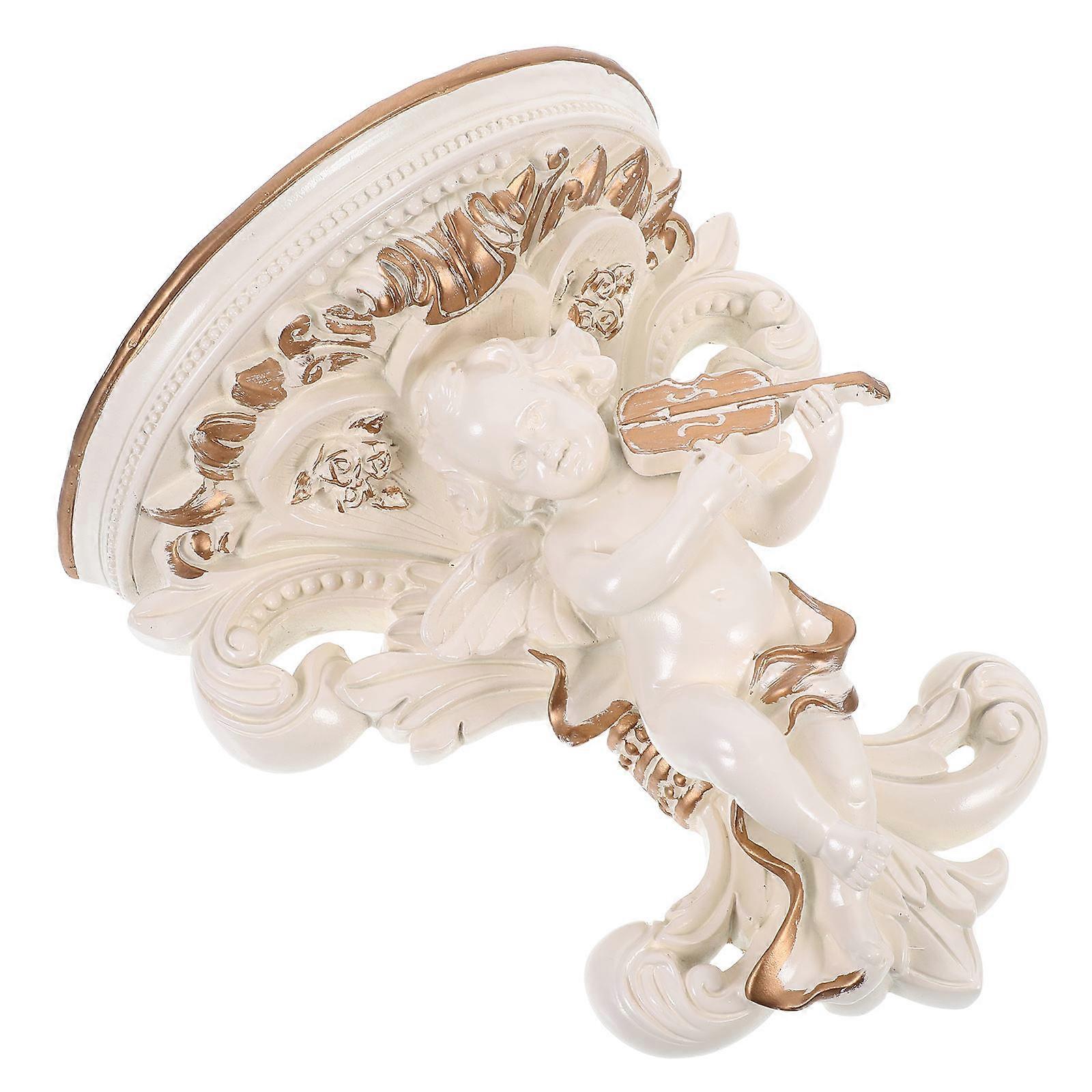Cherub Wall Art Resin Angel Statue European Style Wall-Mounted Shelf For Display Small Items In Living Room 1Pack