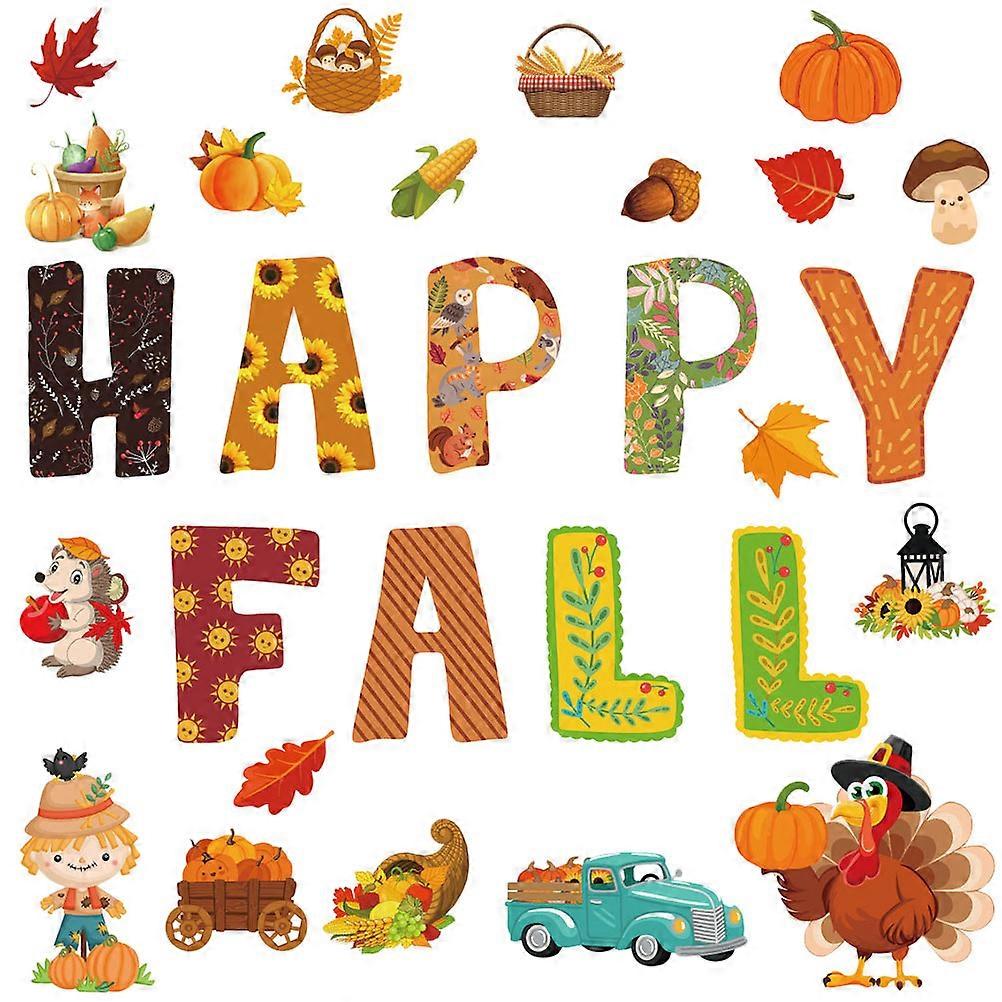 Fall Thanksgiving Bulletin Board Decorations Autumn Classroom Paper Cutouts Featuring Turkeys, Pumpkins, Maple Leaves and Sunflowers for School