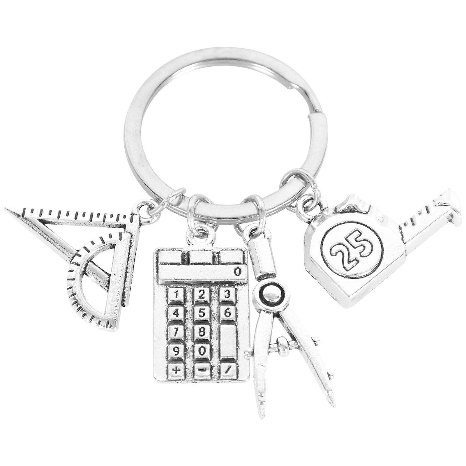 Creative Math Tools Keychain Pendant – Unique Alloy Key Holder with Compass, Ruler & Calculator Design for Students & Teachers, Durable Bag Accessory