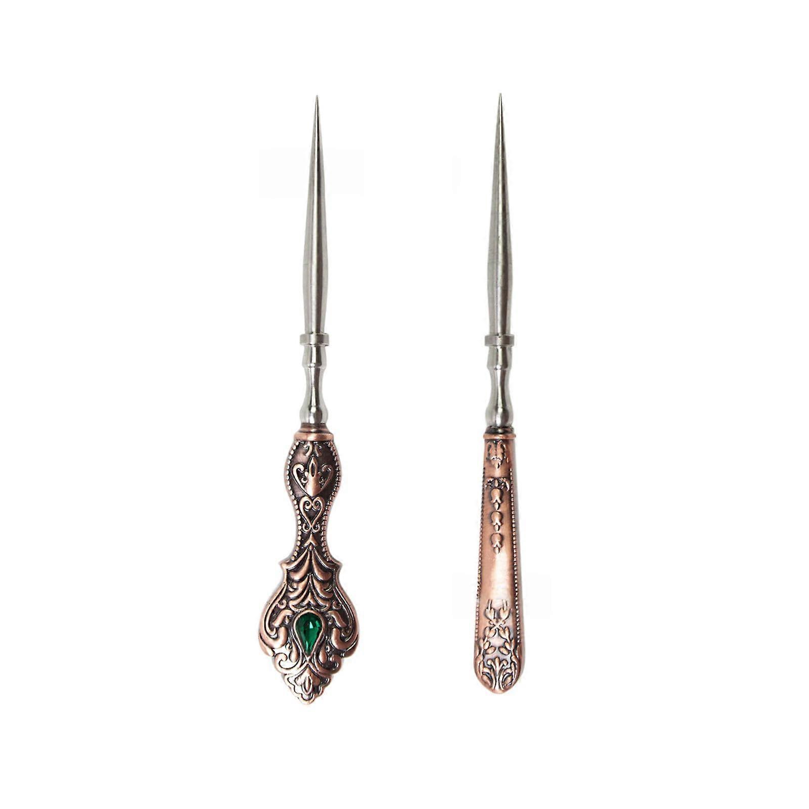 Vintage Sewing Awl Set of 2 - Ergonomic Grip Metal Awls for Leatherworking, Embroidery, and Sewing Projects