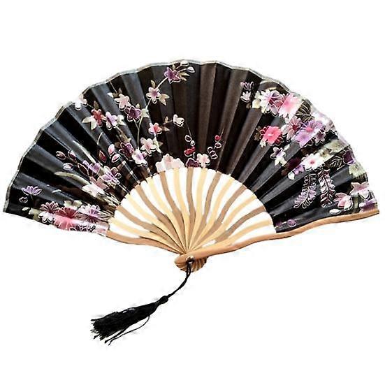 Performance Hand Fan Japanese Style Tassel Vintage Stage Performance Flower Print Party Dance Folding Fan