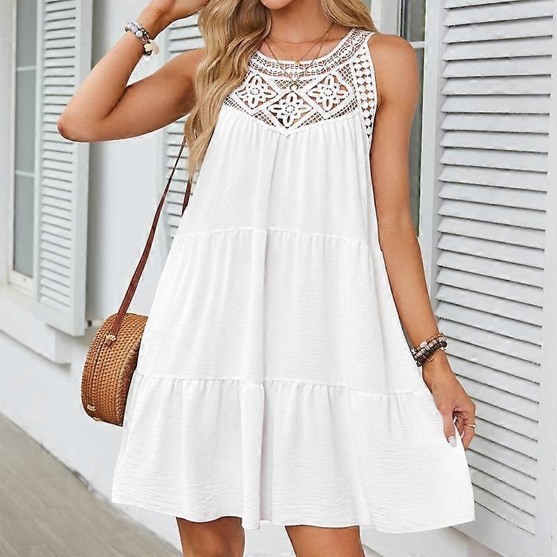 IHUASU Women's Hollow Lace Patchwork Halter A-line Dress