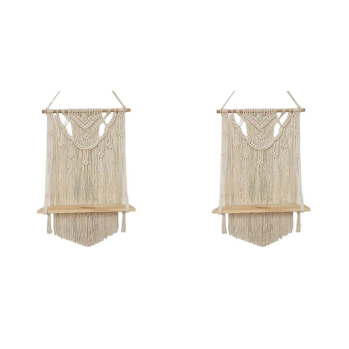 Macrame Wall Hanging Shelf, Single Tier Wood, Wall Decor