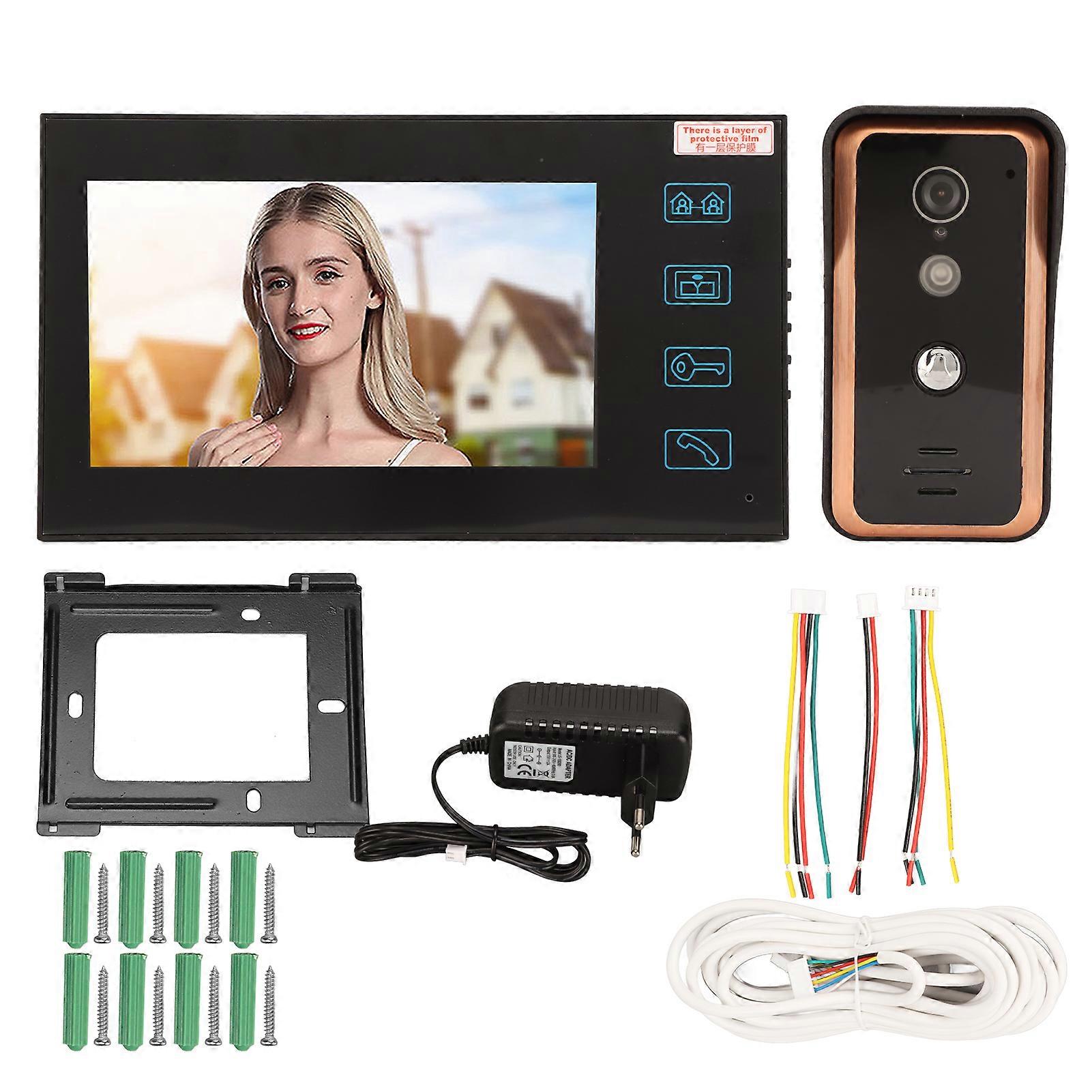 Interphone vidéo avec écran tactile TFT 7 pouces, caméra haute définition 1000TVL, interphone vidéo, prise UE 100-240 V