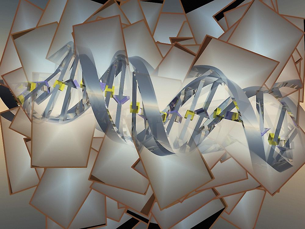 Digital art. DNA chain. Overlapping layers. Poster