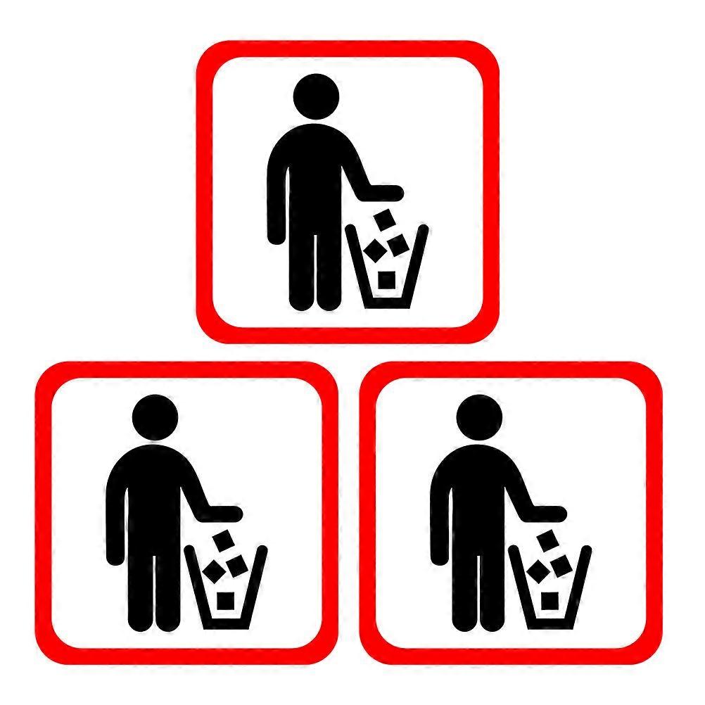 Garbage Can Decal Trash Can Warning Signs Wall Art Decals Square Decorative Black Color 20x20cm 3Pcs