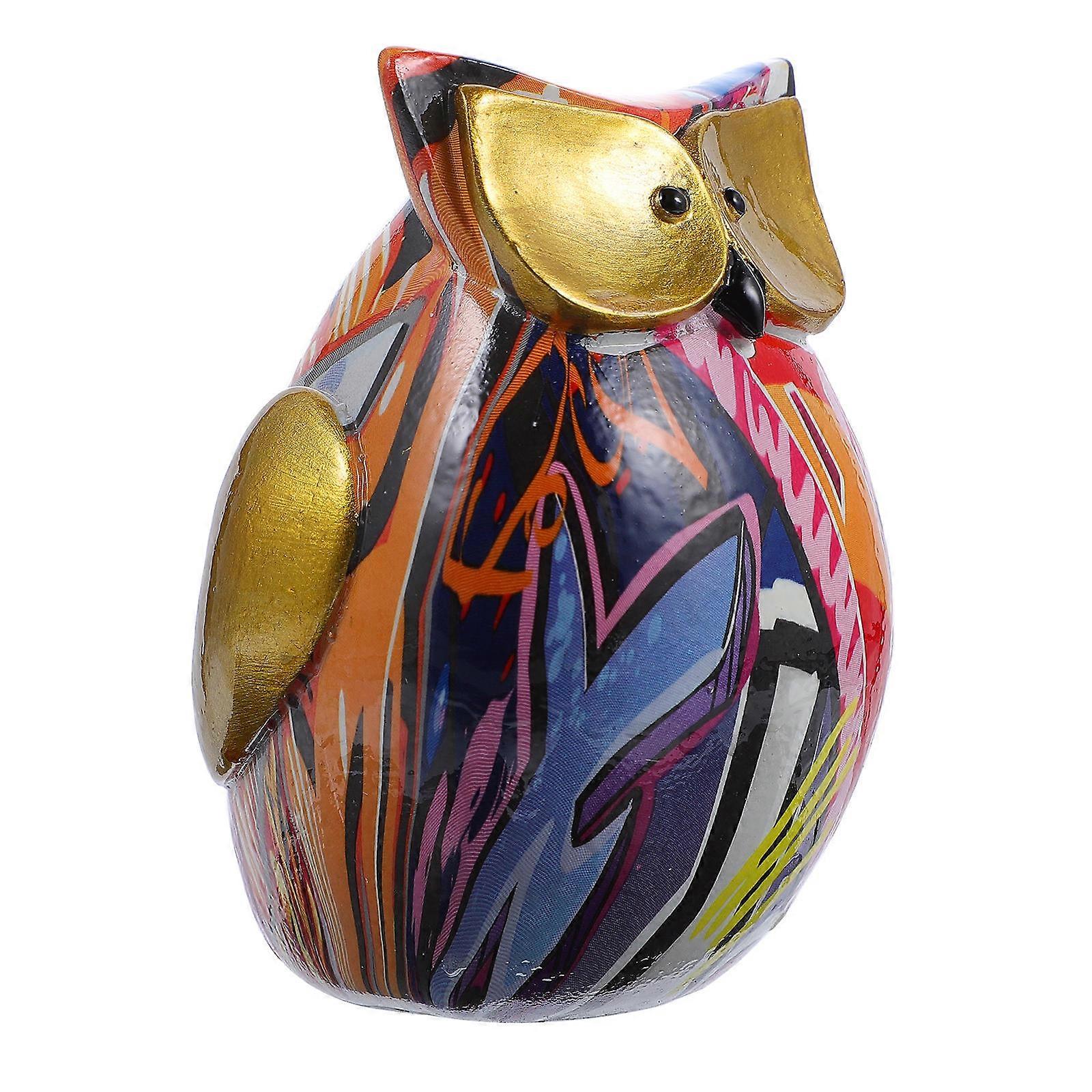 Resin Owl Ornaments Creative Colorful Resin Crafts Owl Shape Realistic Style Bookshelf Decoration Large 1Pcs
