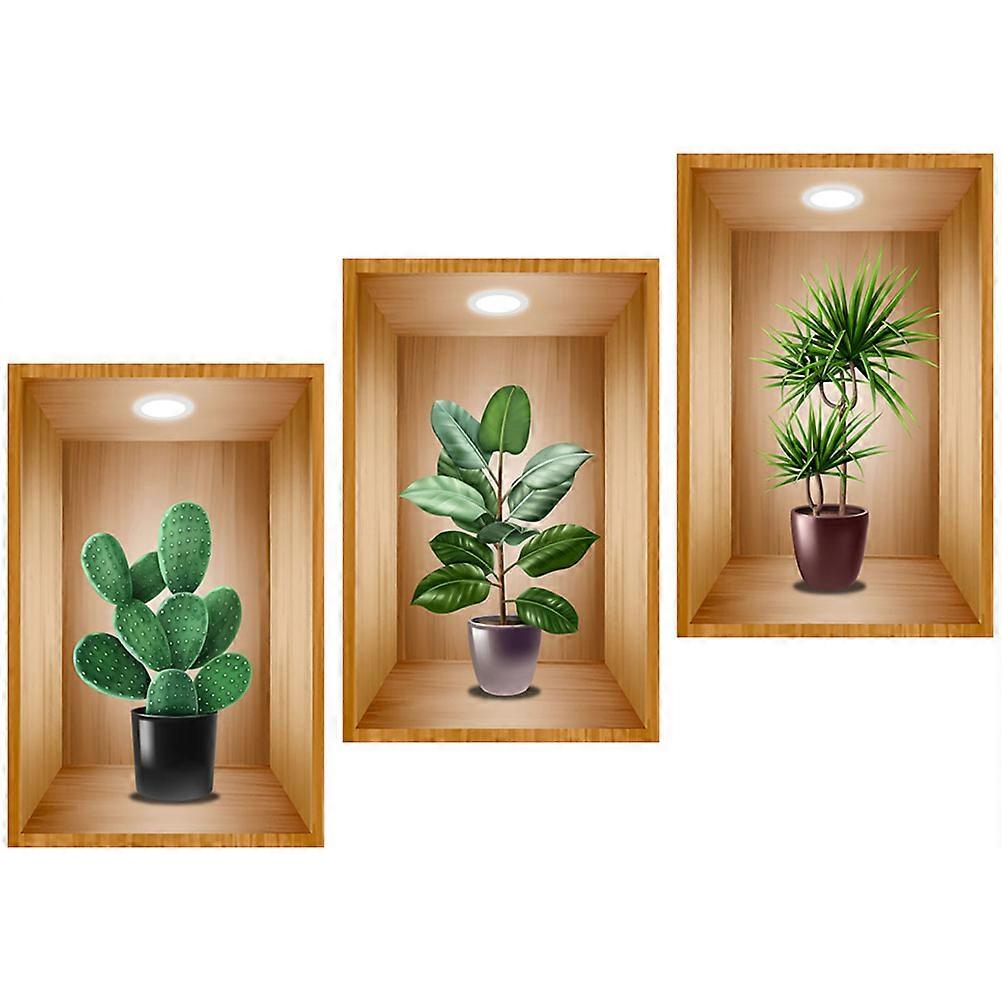 Background Wall Stickers 3D Bonsai Design Green Color Study Room Decoration 3Pcs