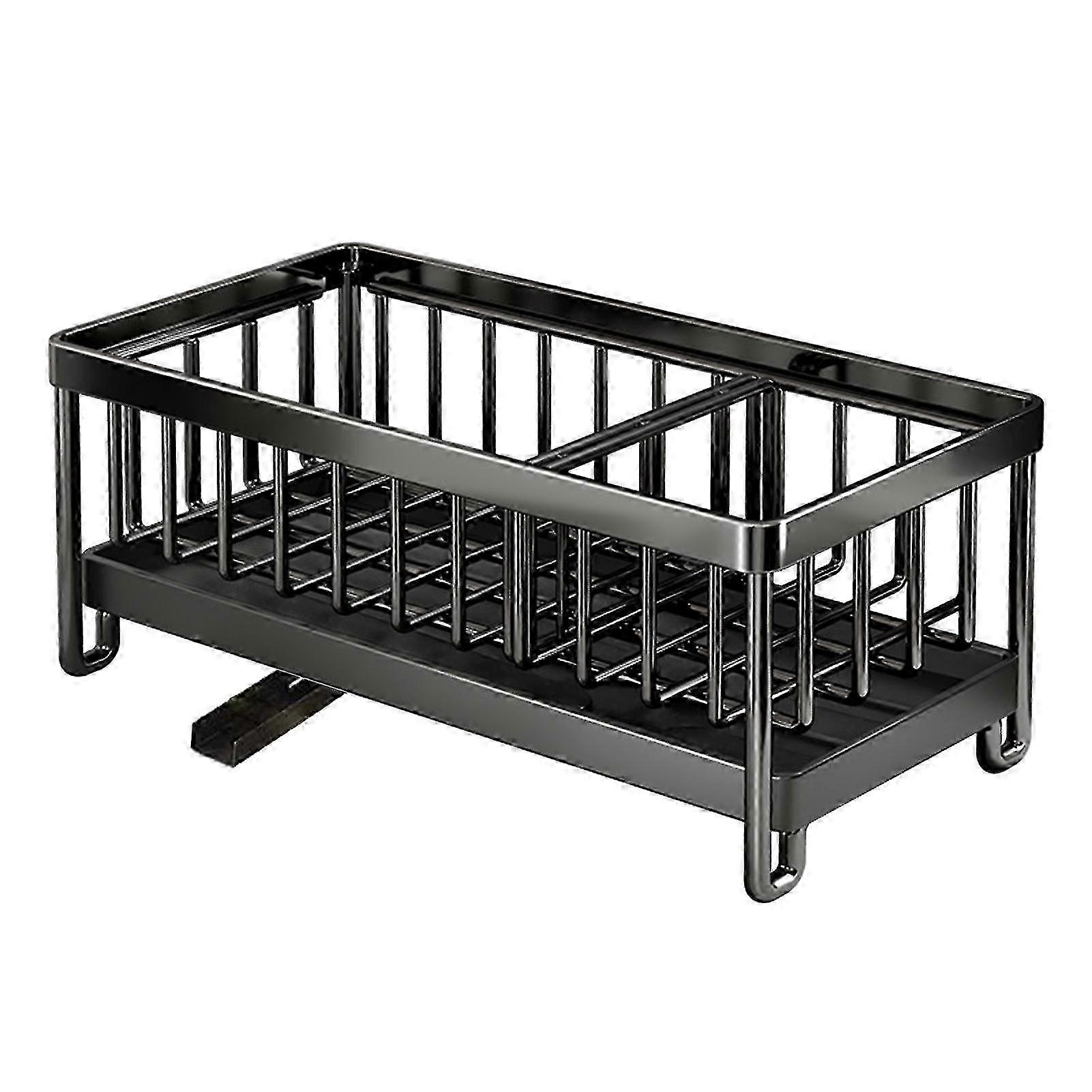 Black Silver Large Capacity Kitchen Drain Tray Sink Caddy with Removable Divider