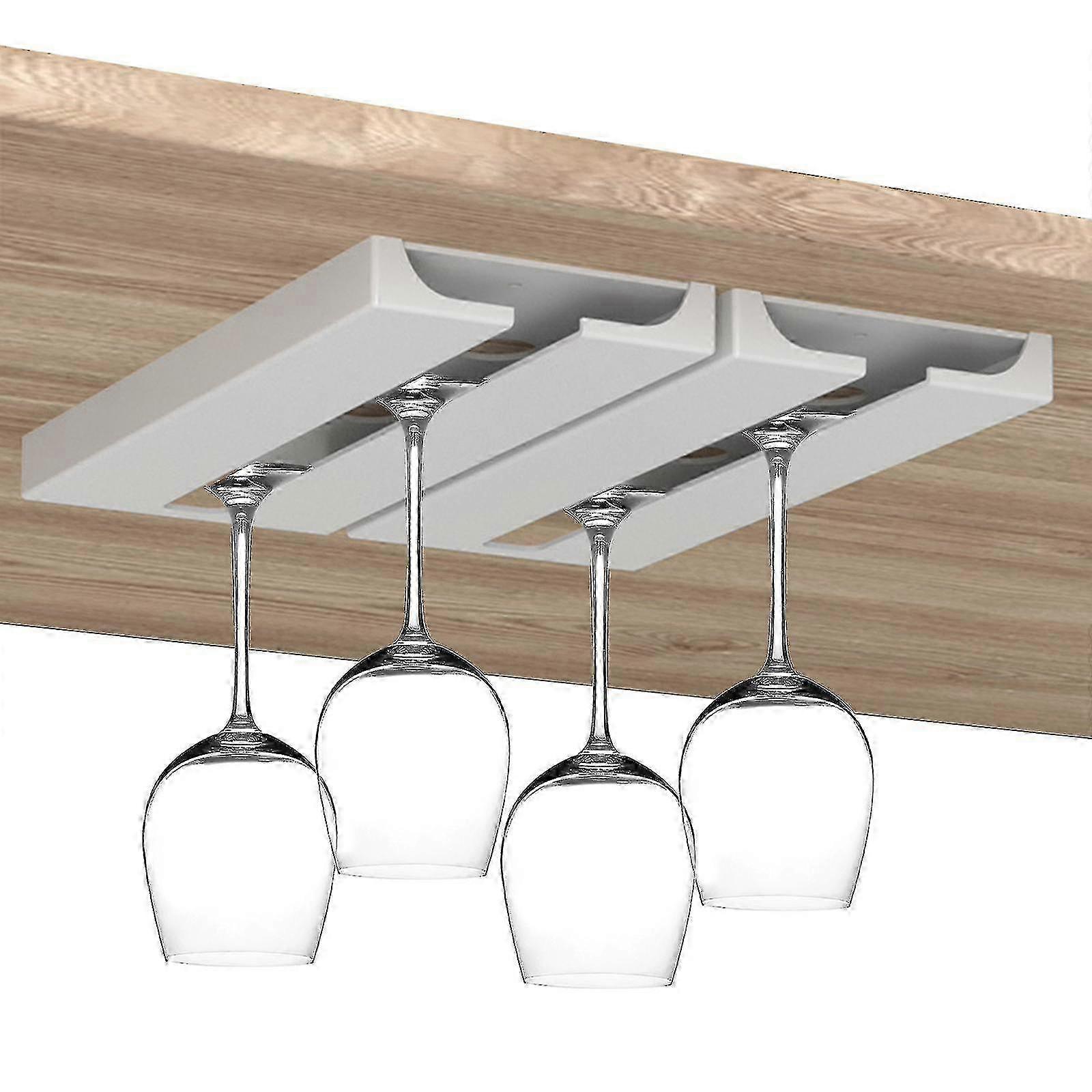 Wine Glass Rack, No Drilling Under Shelf Holder, Hanging Stemware Organizer for Bar Cabinet Kitchen