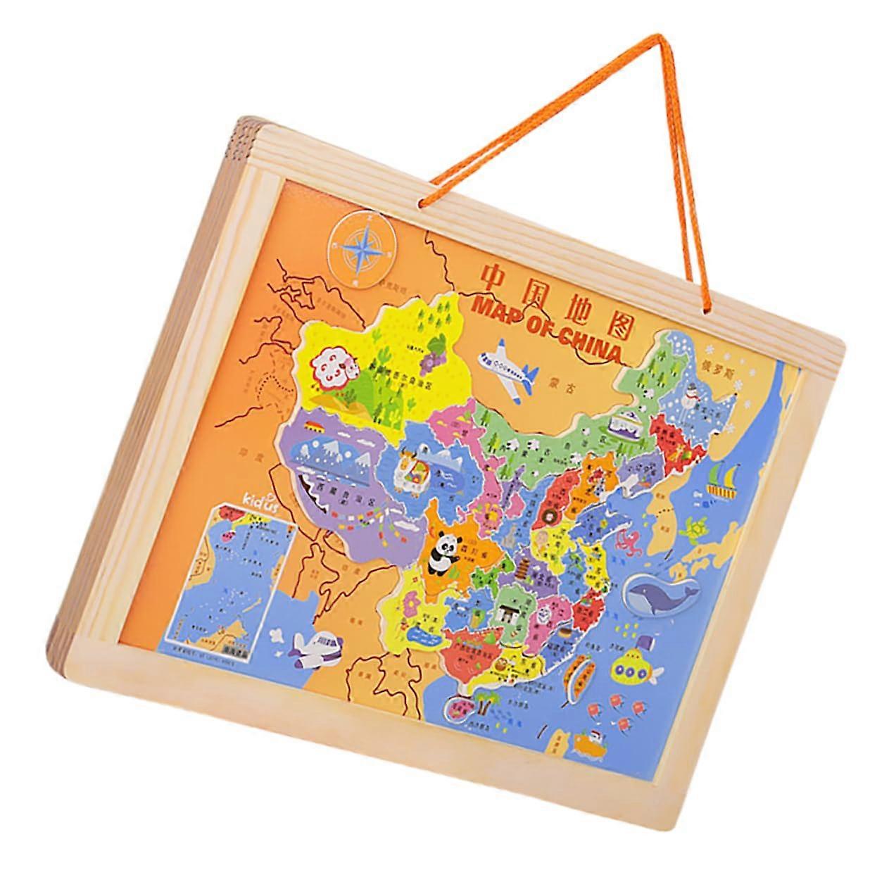 World Map Puzzle Toy Set for Children - Wooden Geographic Matching Game, Educational Cognition Mat, 60 Pieces
