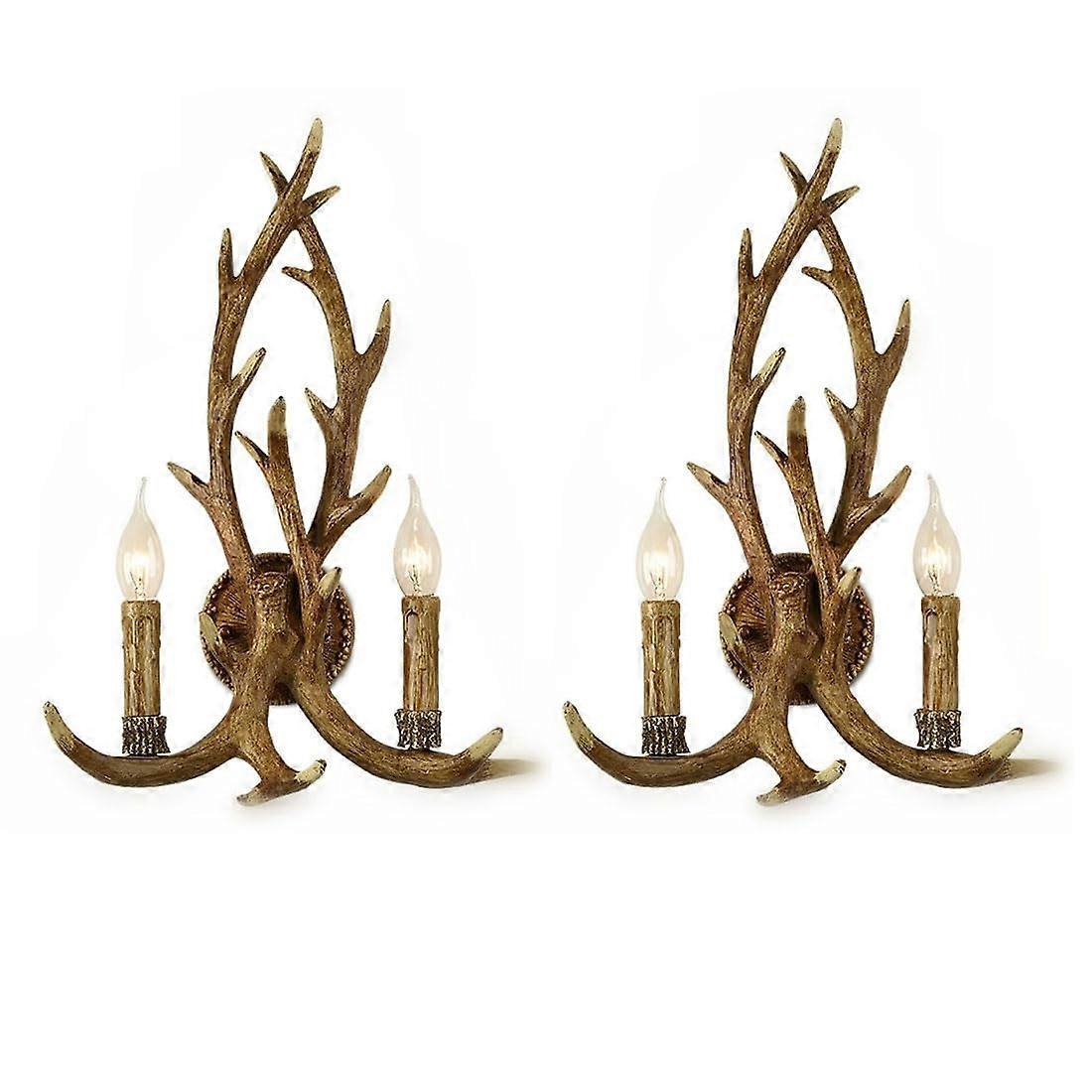 Antler Candle Wall Light Rustic Deer Antler Wall Lamp Vintage Resin 2-Light Antique Style for Dining Room Living Room Bar Café