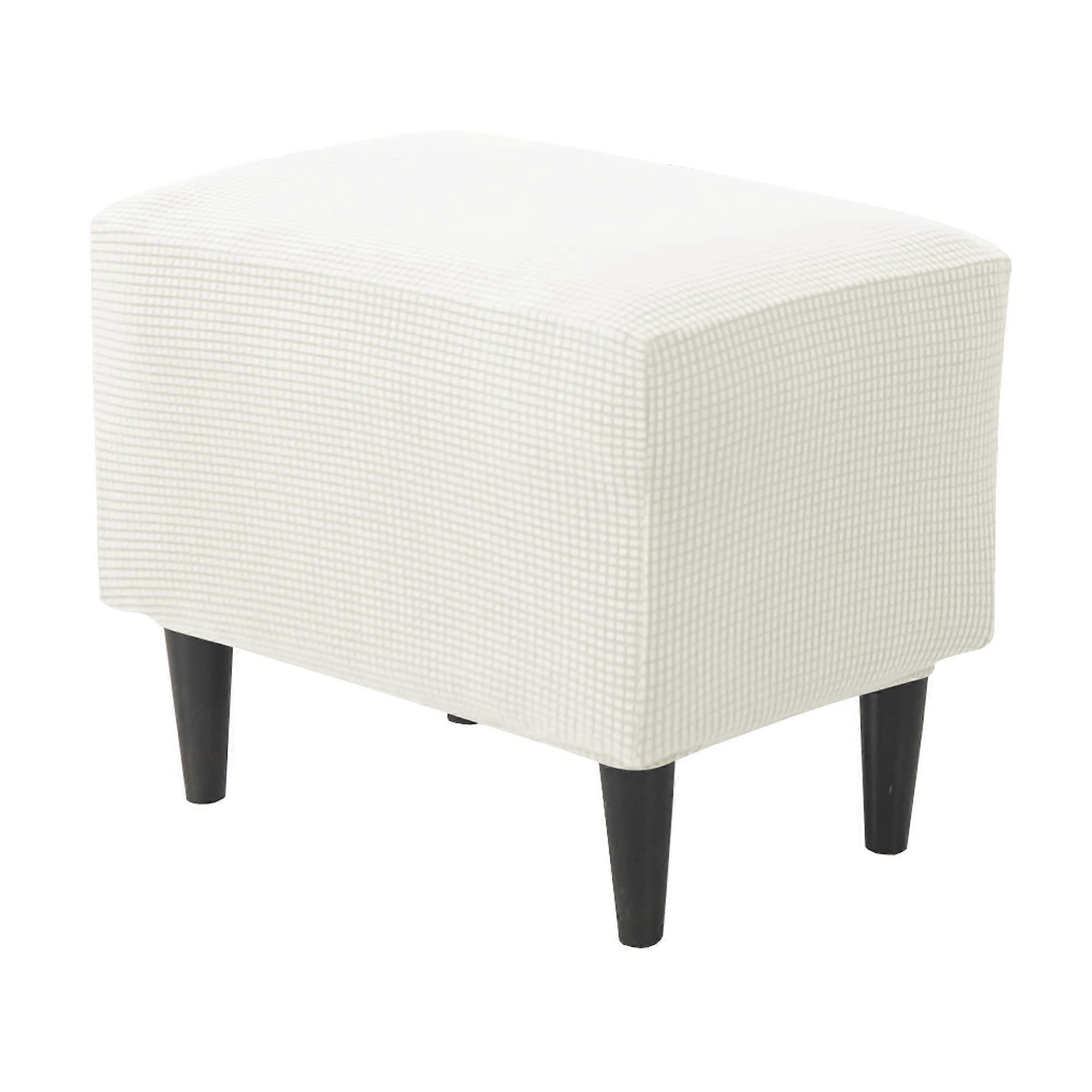 Stretch Ottoman Protective Cover Rectangular Jacquard Footstool Cover Elastic Base Removable Washable Cream 1 Piece