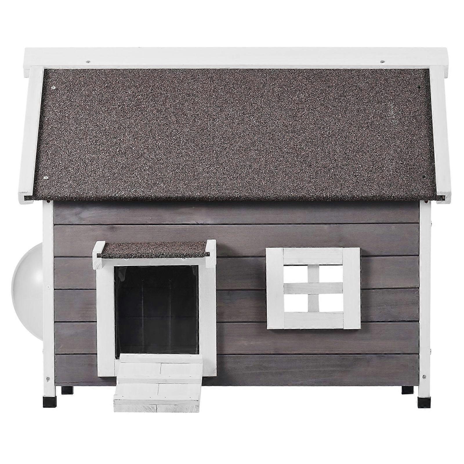 Outdoor Cat House with Large Side Door, PVC Door Flaps, Weatherproof, Open Roof and Clear Window, 22"L x 30"W x 26"H