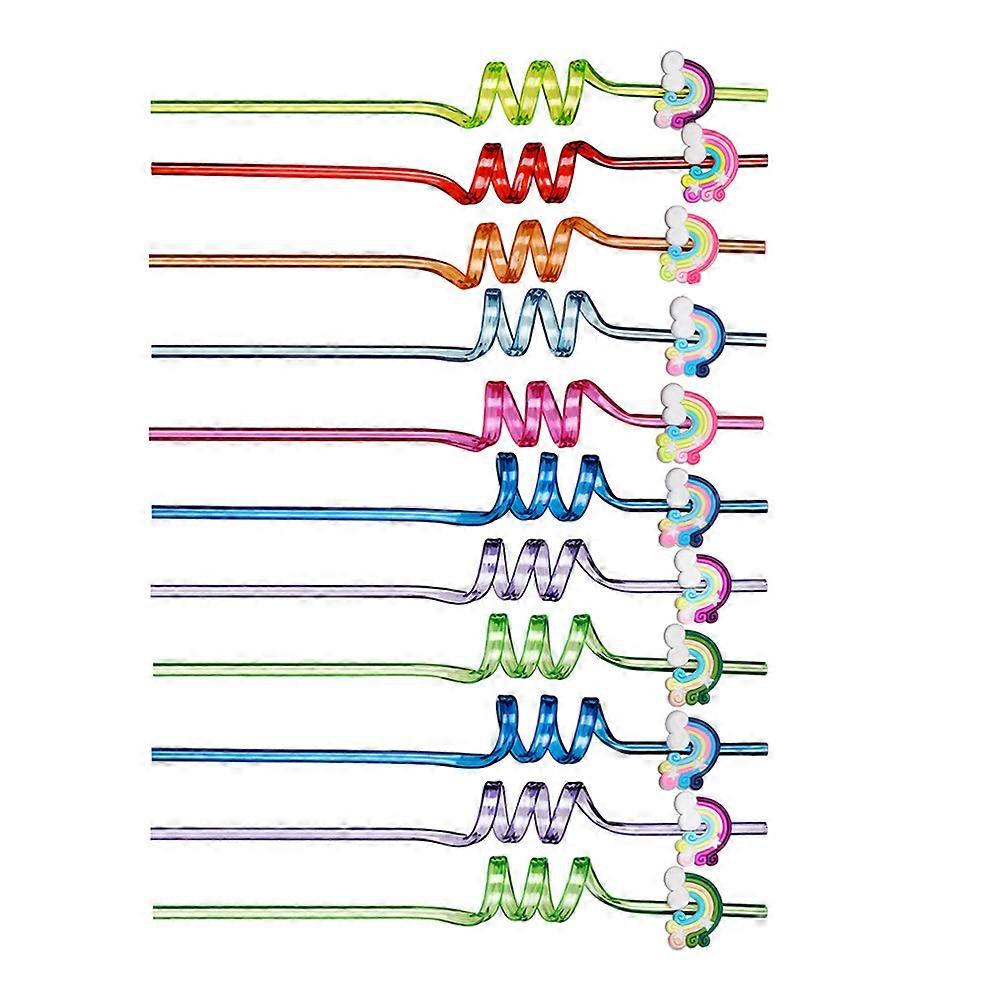 Kids Fun Straw Toy Cartoon Rainbow Design Assorted Color Birthday Party Safe 20Pack