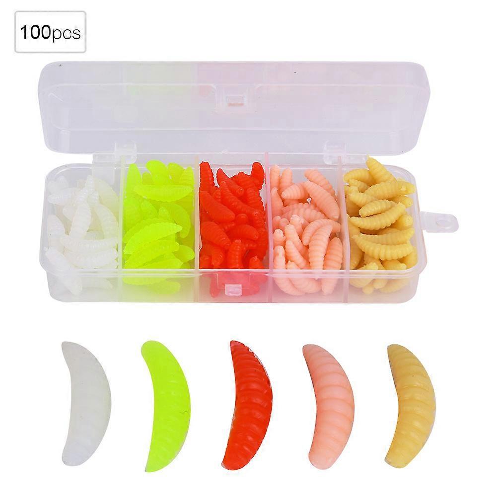 T0040 100Pcs Silikon 5 Farben 2cm Biomimetischer weicher Wurm Engerling Mehlwurm Angeln Köder lebensechte Köder Fisch Tackle Zubehör