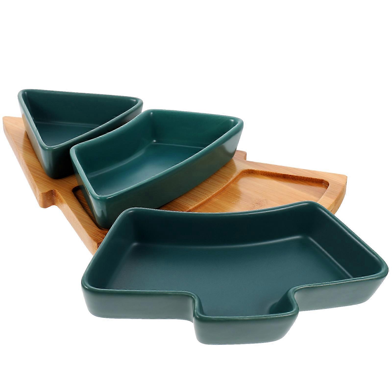 Christmas Tree Ceramic Snack Tray with Base – Multi Functional Dry Fruit Tray for Home and Restaurant Decor