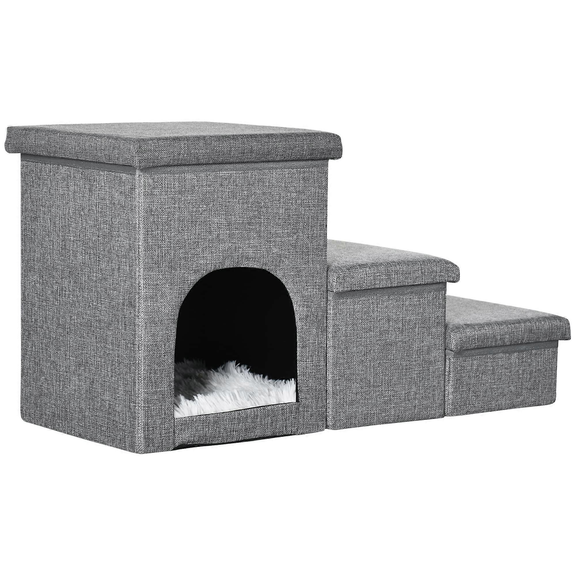 Pet Steps for Small Dogs and Cats, Light Grey Ramp for Bed, Sofa, Couch