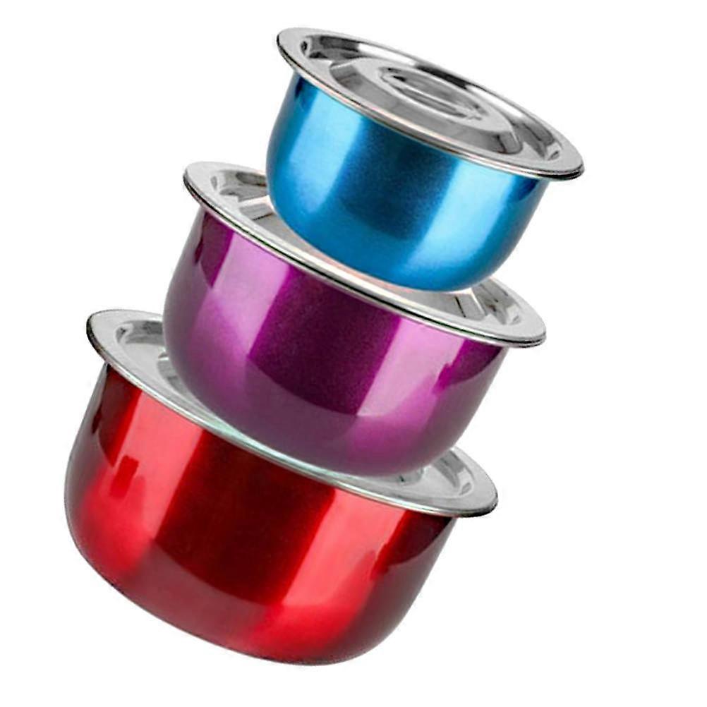 Stainless Steel Mixing Bowl Soup Pot Salad Mixing Food Container With Lid Colorful 24.3 X 24.3 X 11.5 Cm Soup Serving 3Set