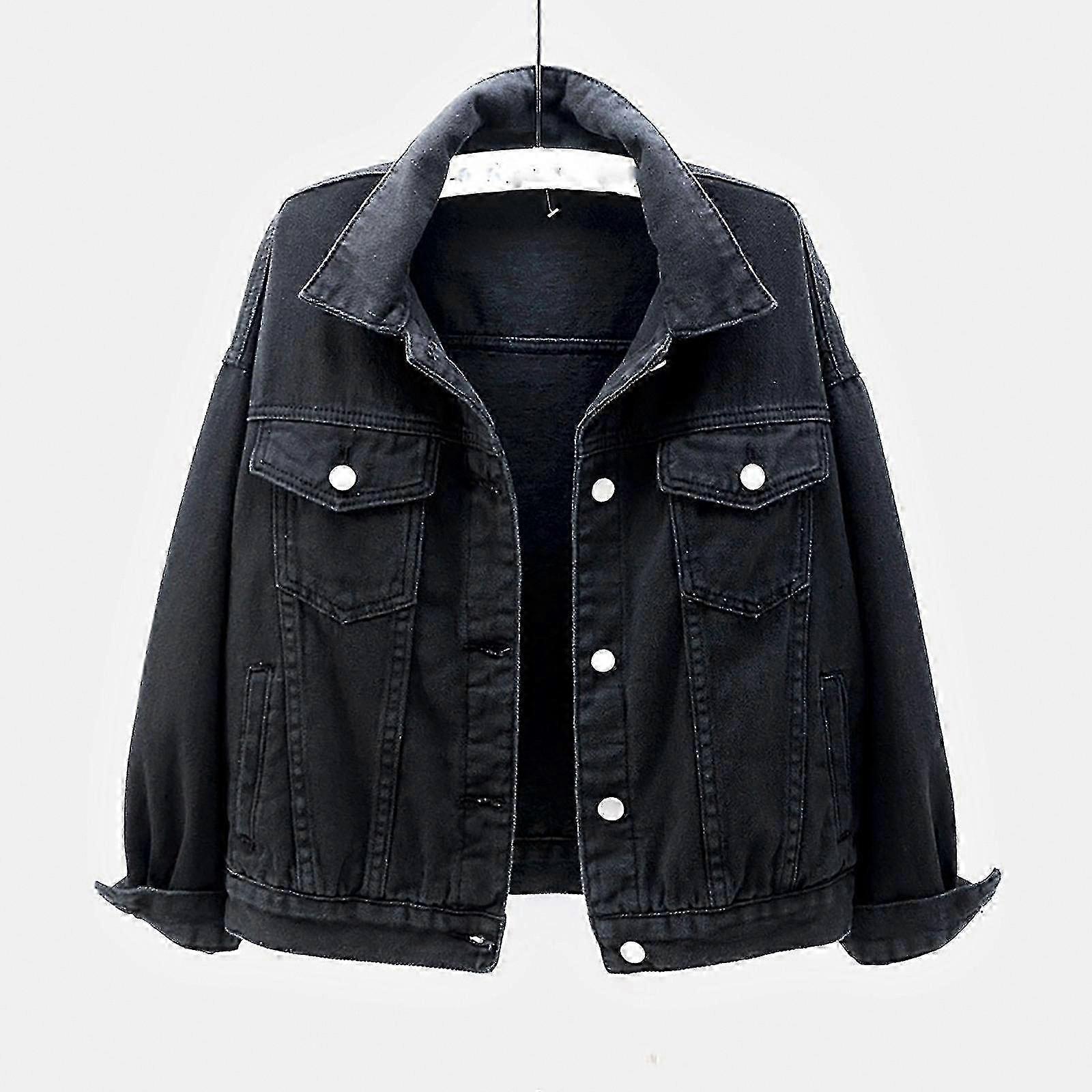 Women's Warm Solid Long Sleeve Denim Jacket for Spring & Autumn Outerwear