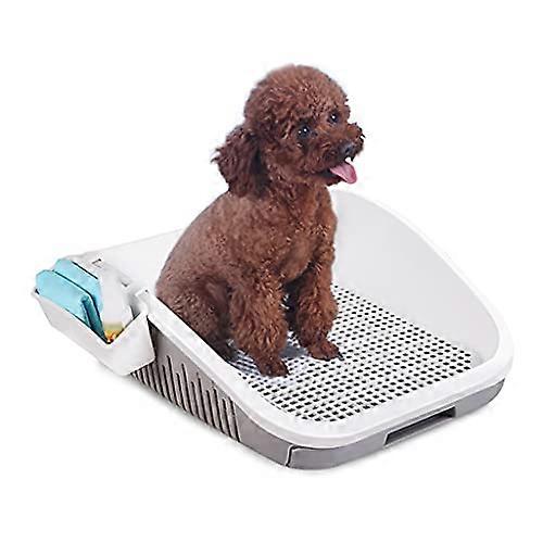 Puppy Potty Tray with Hanging Storage Box, Drawer Design, SplashProof, Portable Puppy Pad Holder for Balcony/Apartment, 42 x 34 x 12 cm