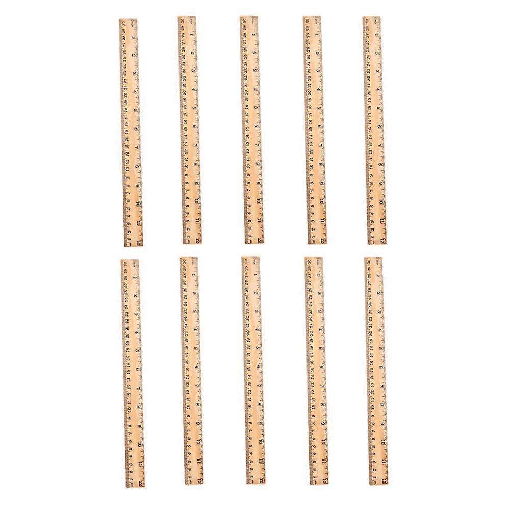Woodworking Marking Ruler Standard Straight Ruler Carpentry Measuring Tool Khaki 31x2.5cm Design Students 10Pack