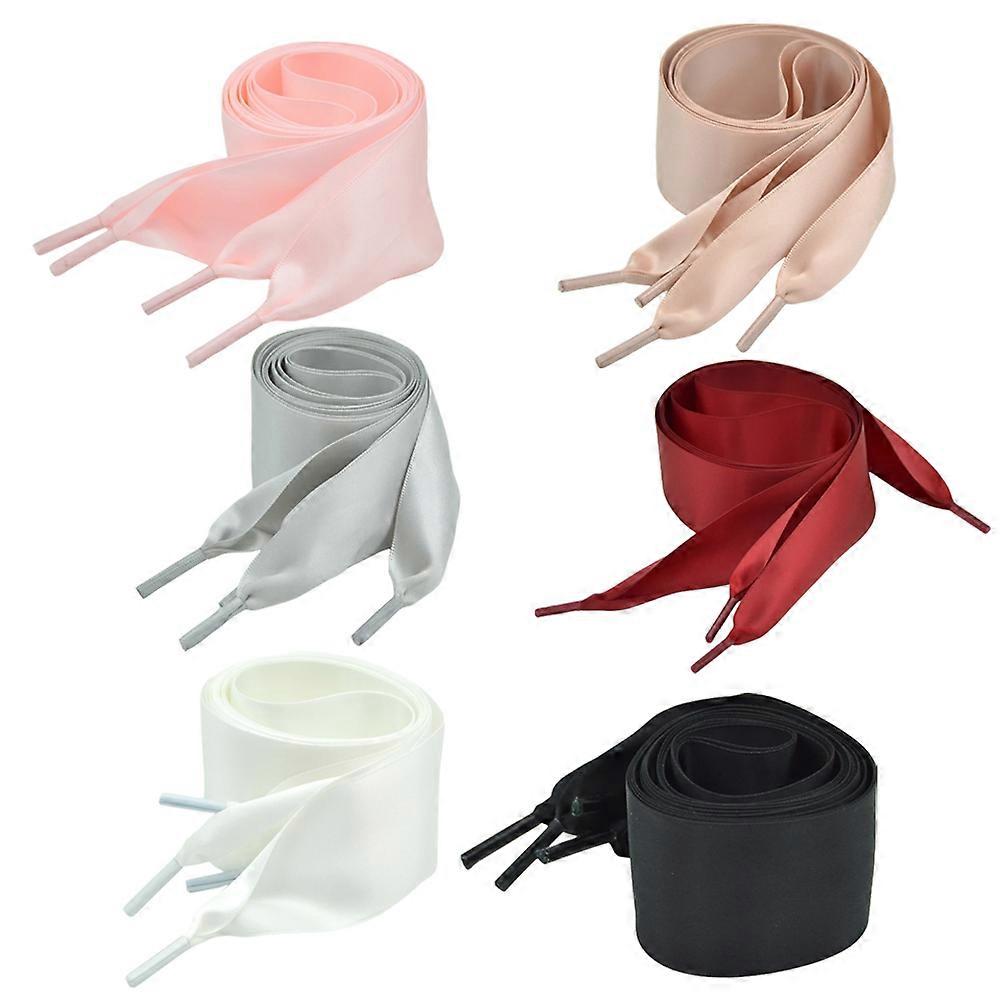 6 Pairs Satin Ribbon Shoelaces for Sneakers Elegant Flat Wide Shoe Laces in White, Grey, Black, Light Rose, Brown, Light Pink for Shoe Decoration
