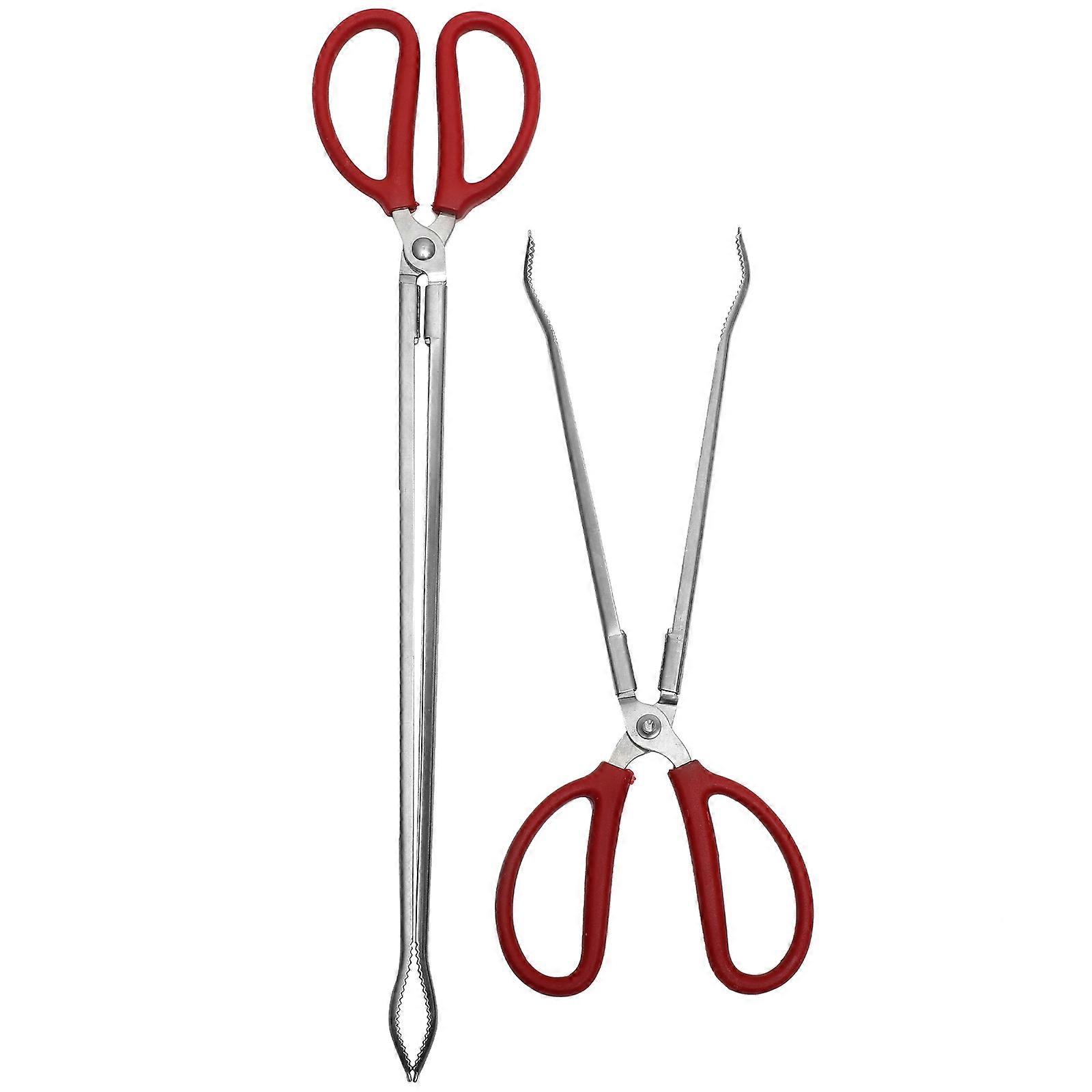 2PCS Eel Crab Mud Fish Tongs Long Garbage Clip Pick Up Tools for Outdoor Curved Red