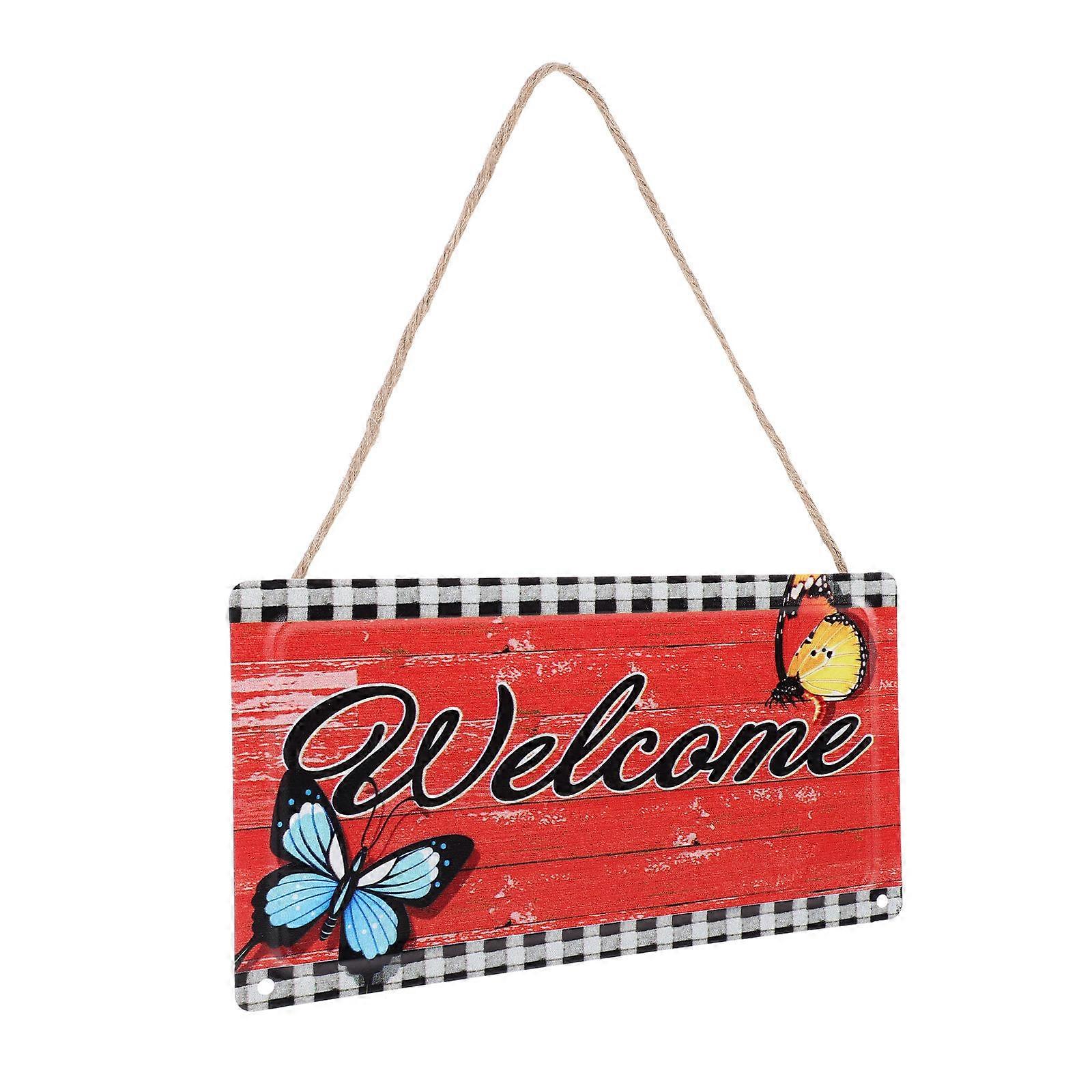 Door Hanging Welcome Sign Pendant For Front Porch Garden Living Room Restaurant 26x20cm Round Edges Iron Material 1Set