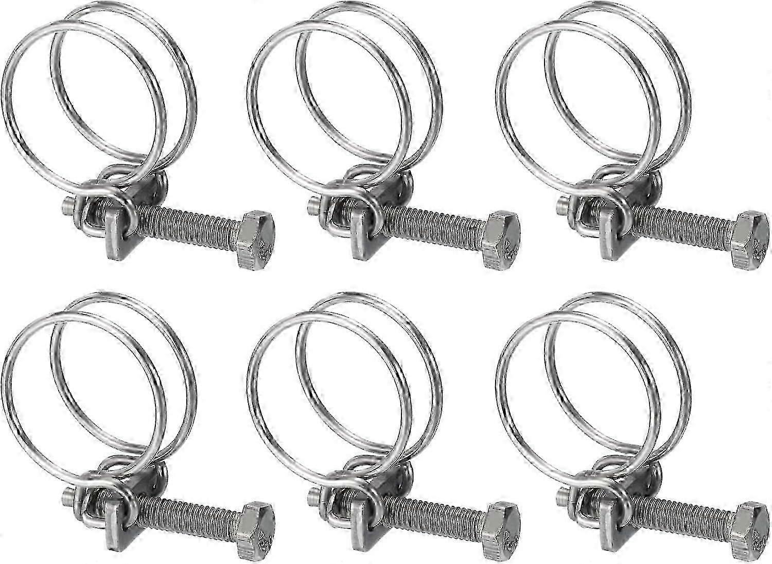 6個のダブルワイヤーホースクランプ、25-29mm調整可能なステンレス鋼ワイヤーホースクリップ