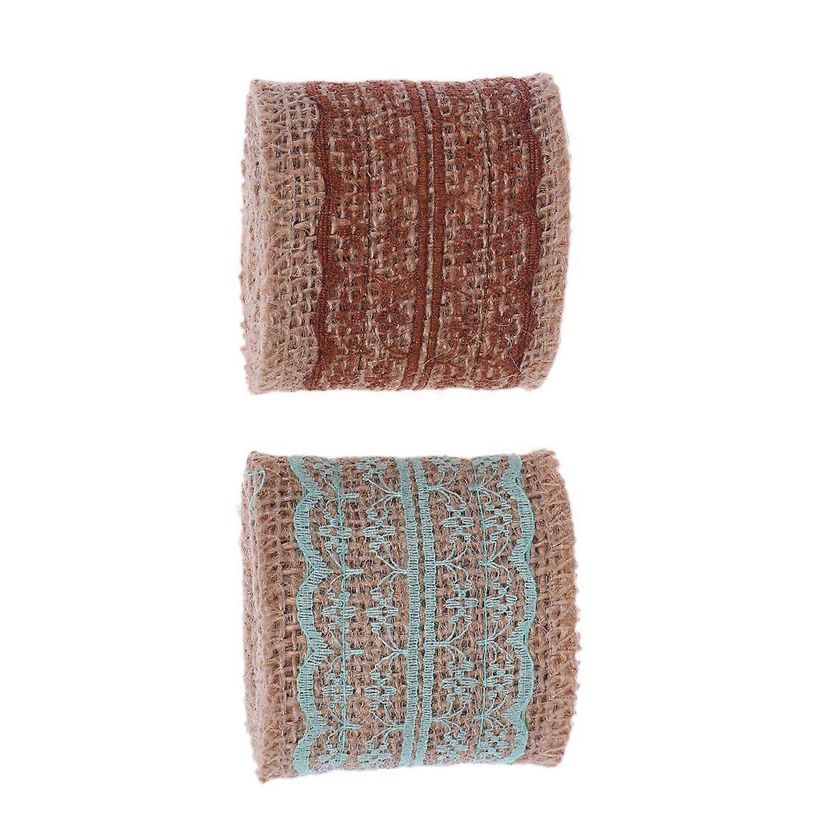 Burlap Decor Ribbon Set For Diy Projects Light Blue Color Rustic Style Linen And Lace 2Rolls