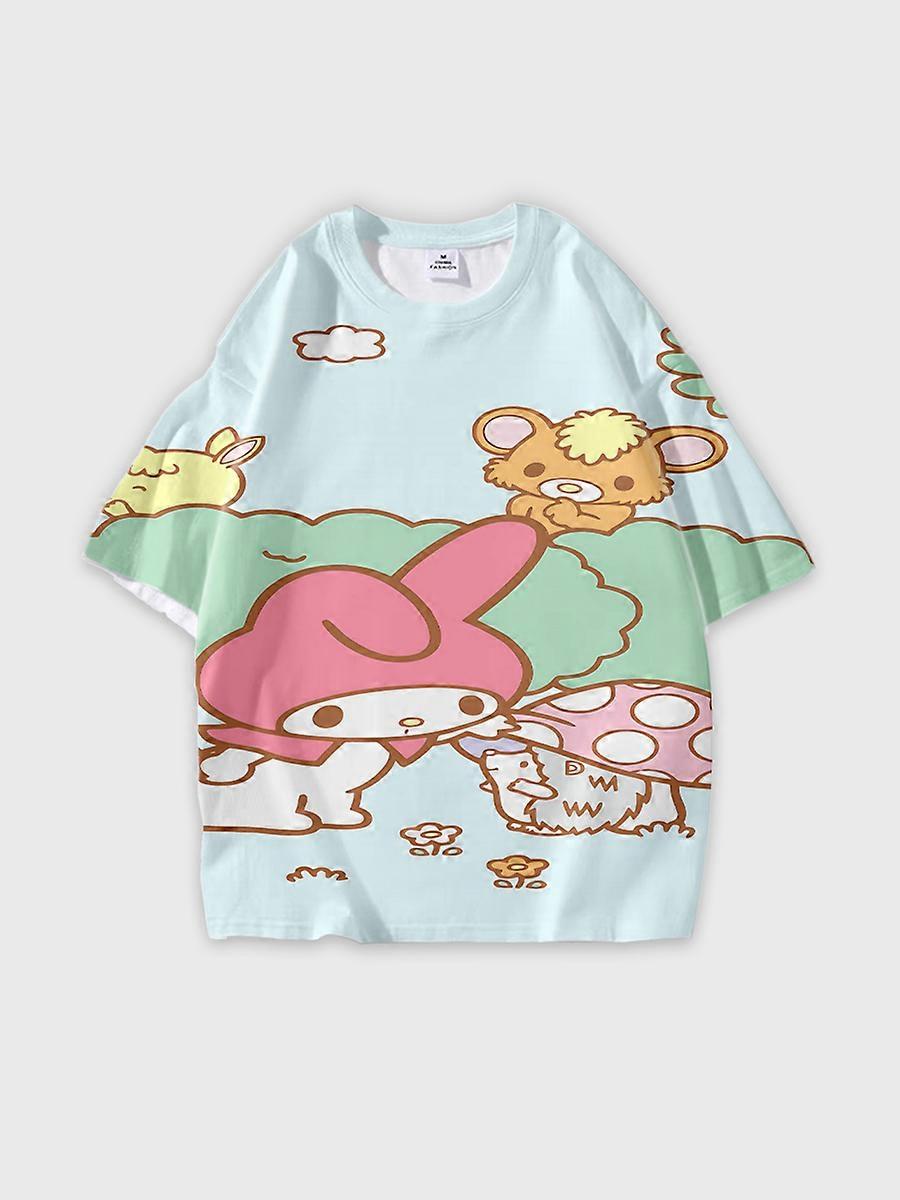 T-shirt girocollo Cartoon Pattern manica corta sciolta M2218