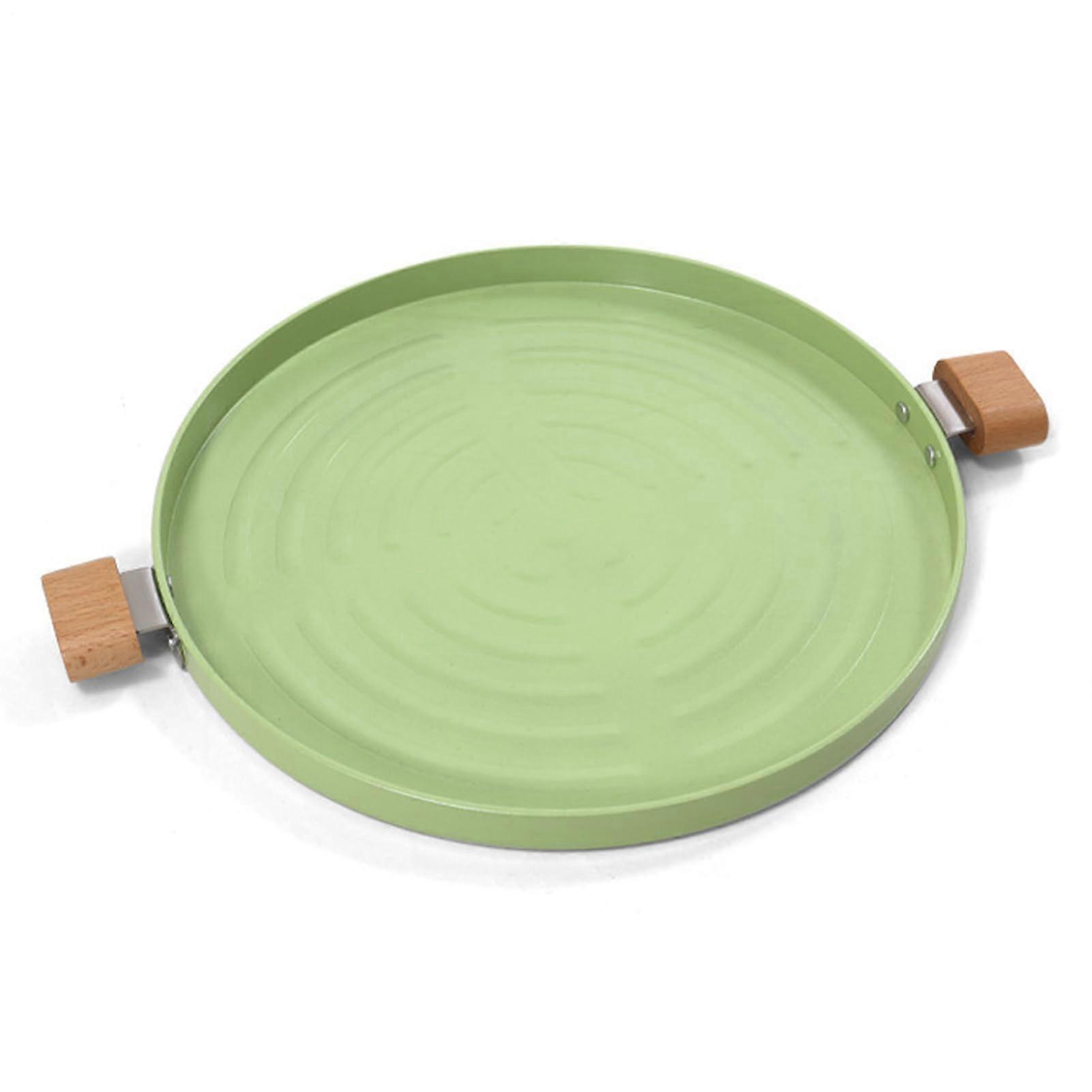 BBQ Grill Pan, Round Smokeless Non-Stick Cooking Utensil, Portable Grill Plate with Handle for Camping and Home Use