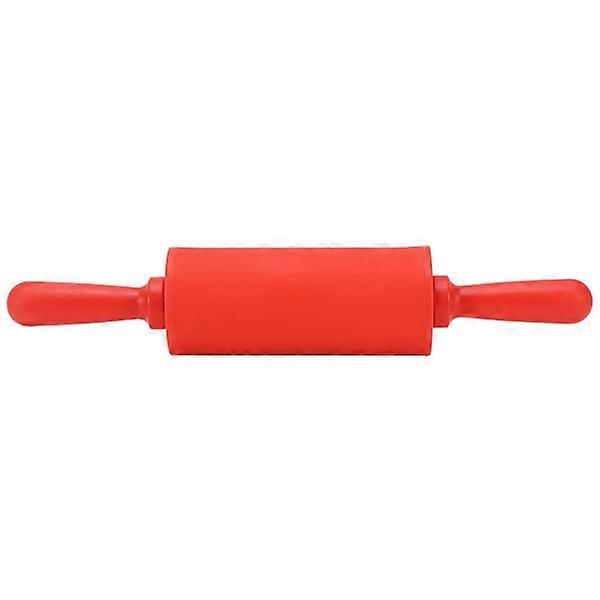 Silicone rolling pin, baking tool with plastic handle, red