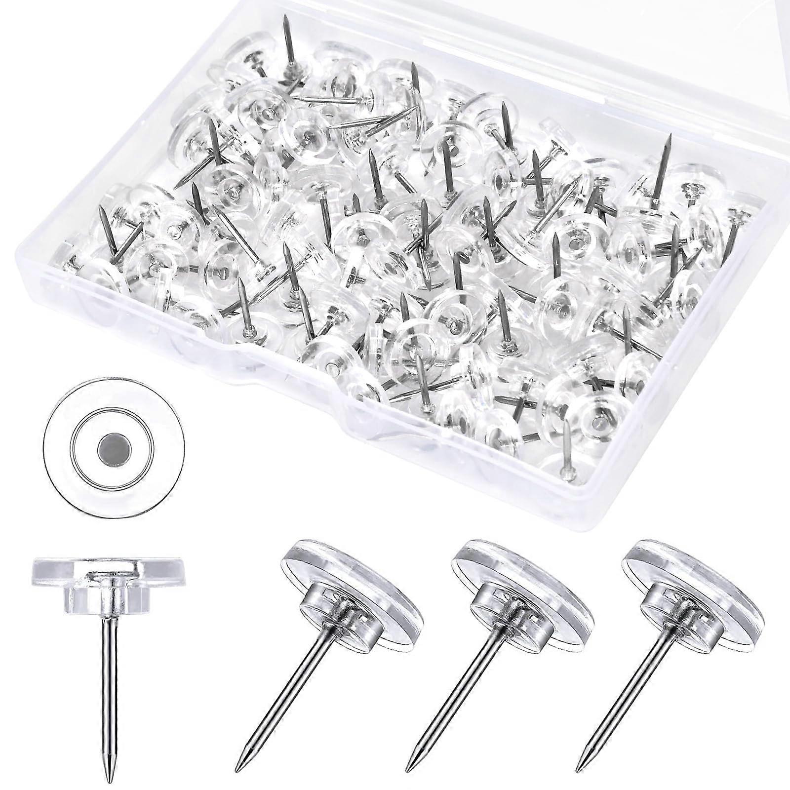 100 Large Transparent Drawing Pins for Tacking, Push Pins, Colorless, Ideal for Work, Study, Painting