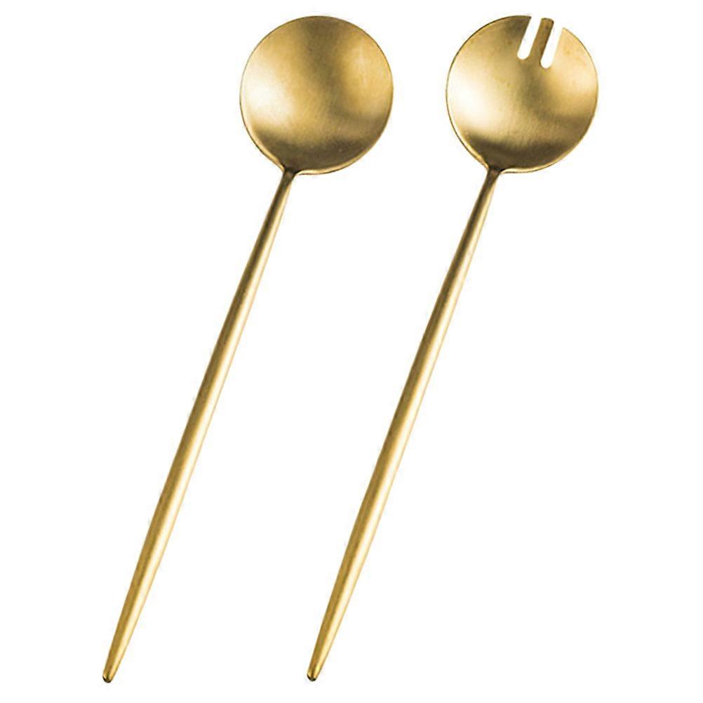 Reusable Cake Spoon Metal Serving Spoon Salad Fork Set For Parties Golden 1Set