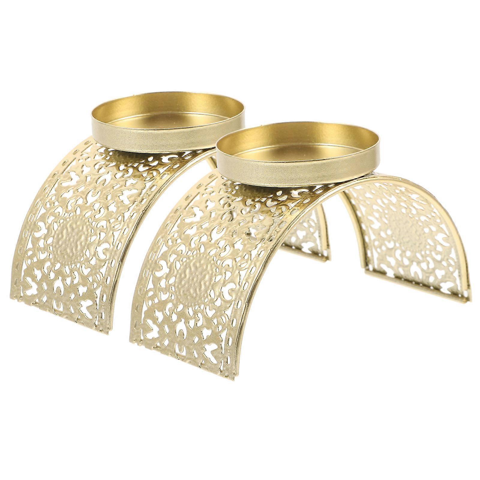 Golden Iron Tealight Candle Holders for Home Decor Easy to Use Create Romantic Atmosphere 2pcs
