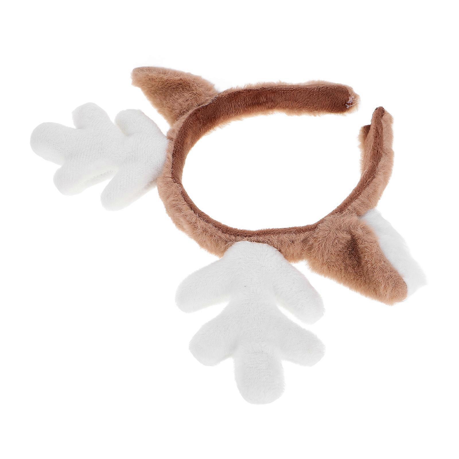 Cute Plush Reindeer Antler Headband for Christmas Decoration and Party Use White