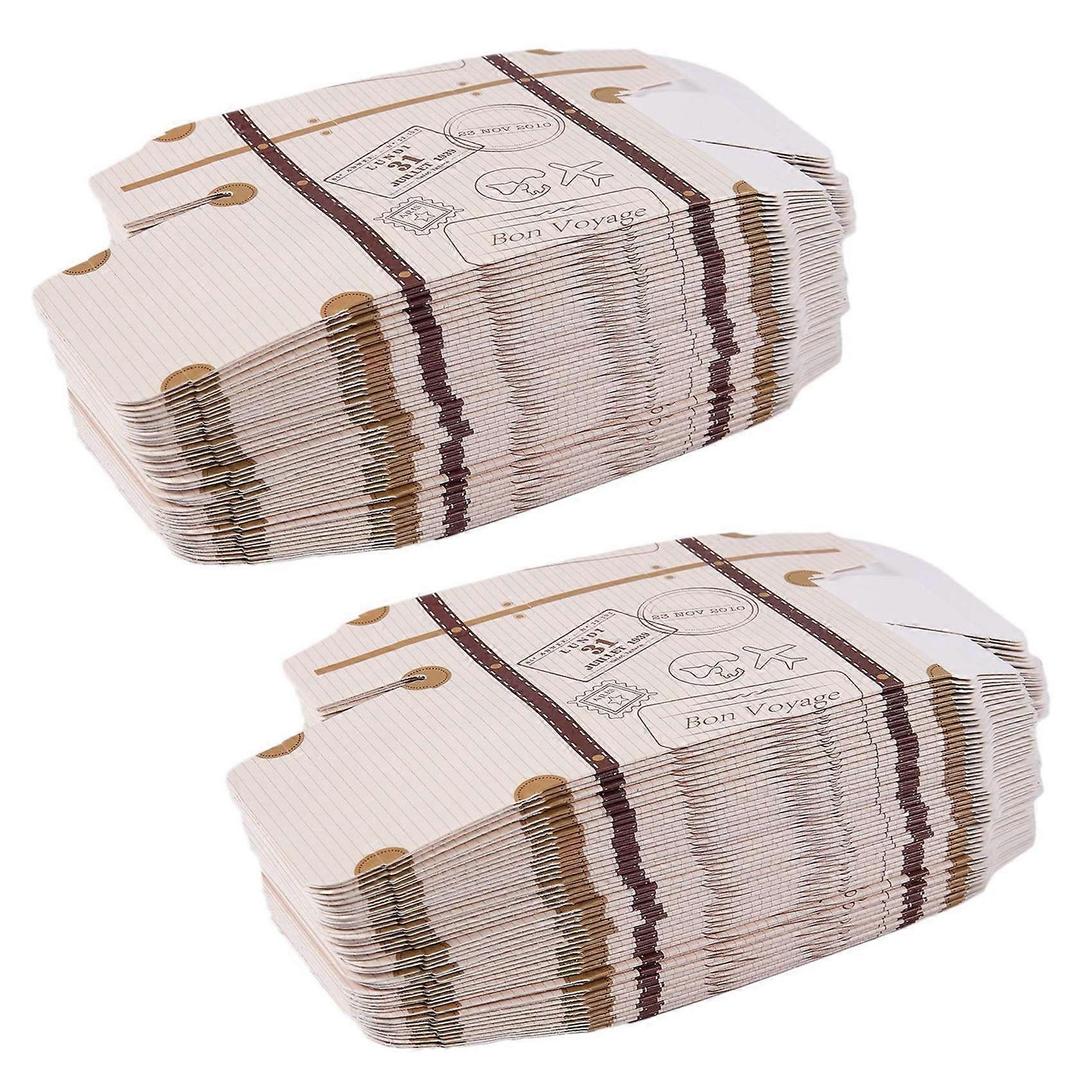 100pcs Mini Suitcase Favor Box Party Favor Candy Box, Vintage Kraft Paper with Tags and rope