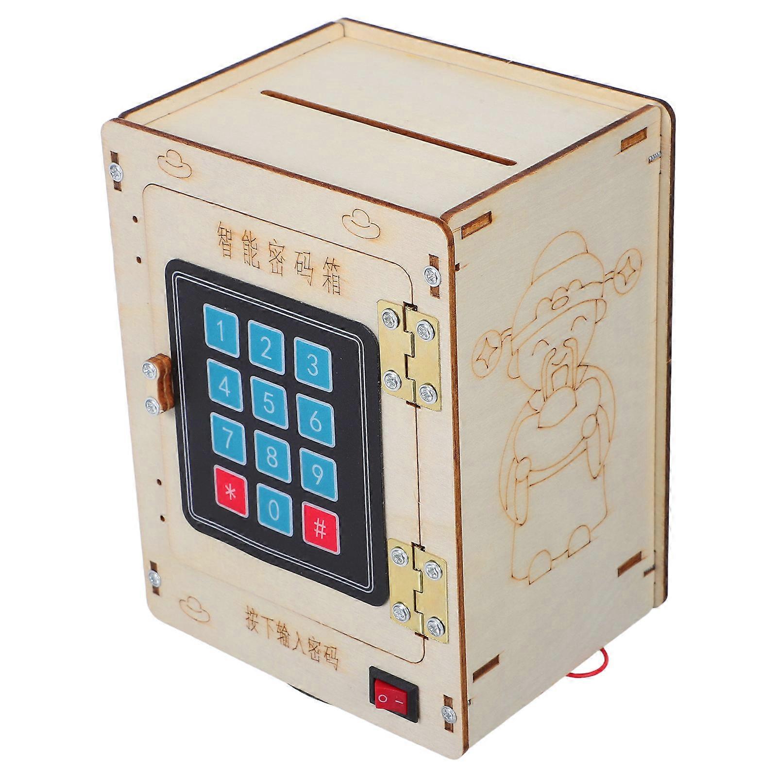 Unfinished DIY Wooden Money Saving Box Password Coin Jar for Safe Science Exploration at Home and School