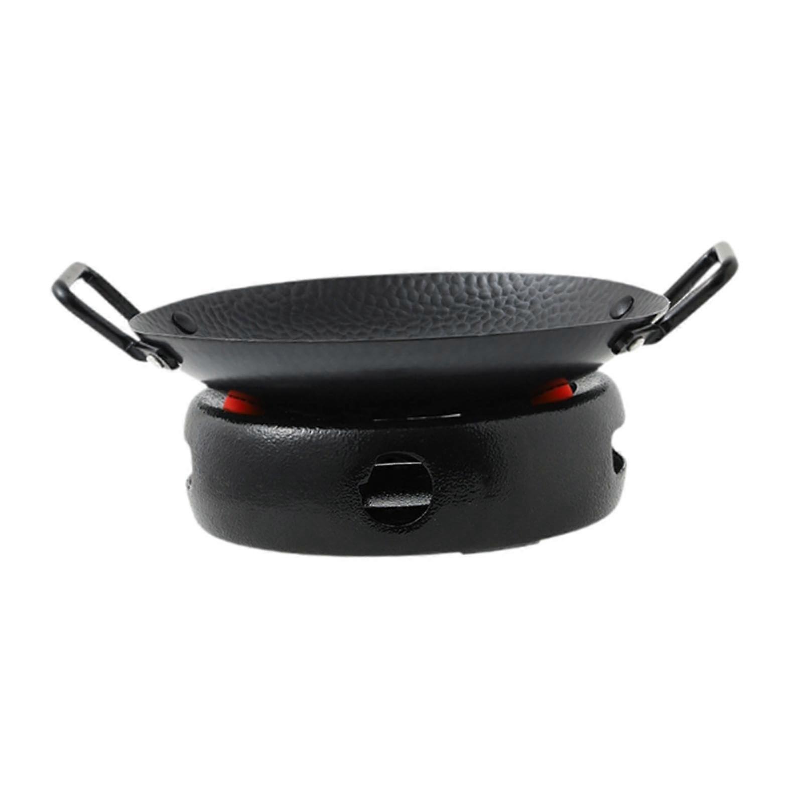 BBQ Warming Pot Wok Pan Heating Tray Double Handle Cooking Pan, Black