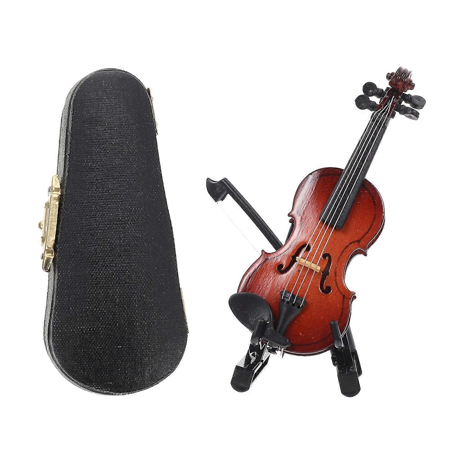 Miniature Violin Model with Bow, Stand & Case – Elegant Small Instrument Decoration for Home Desktop