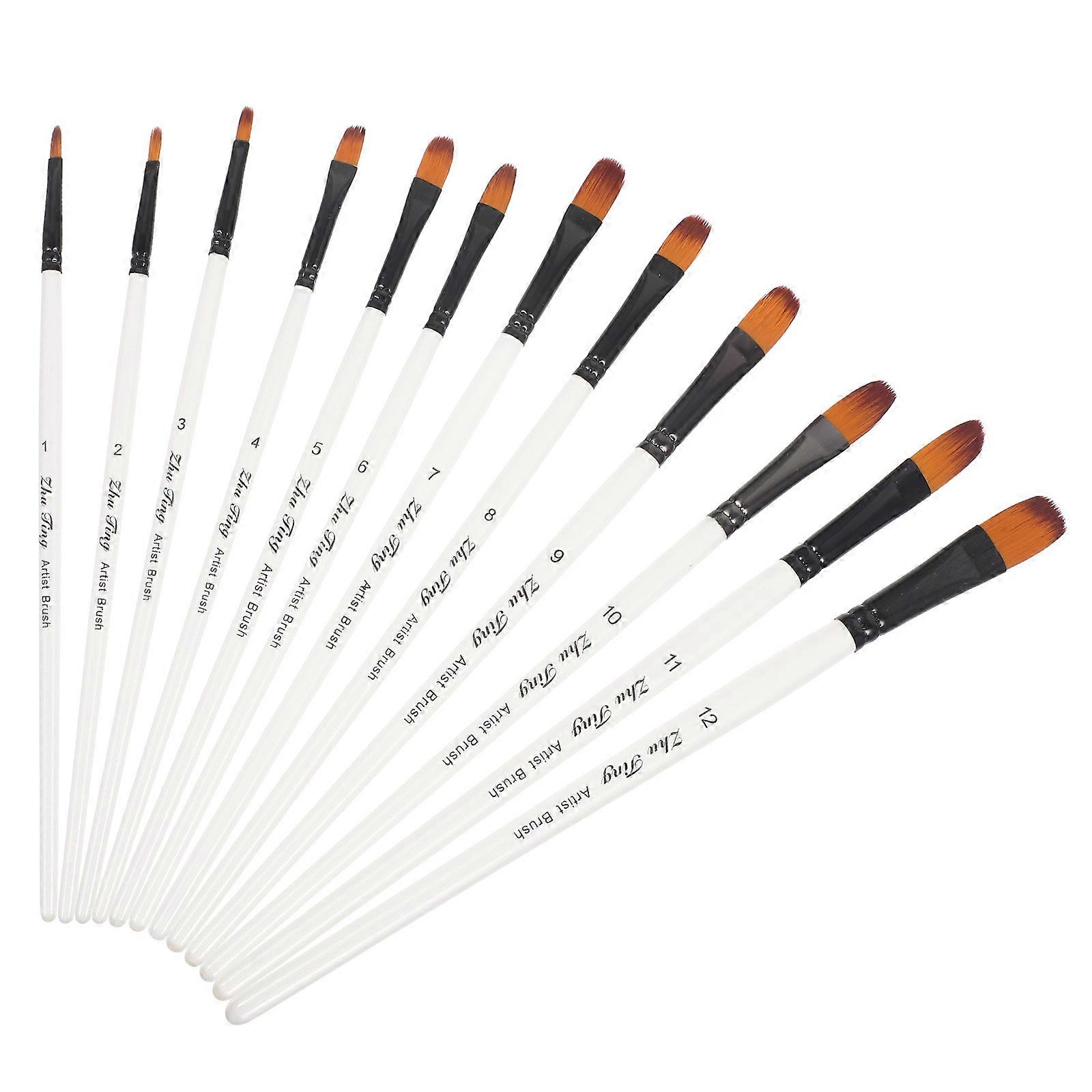 סט מברשות צבע מקצועי לציור שמן בצבעי מים אקרילי 12 יחידות קצה מחודד עגול עם שיער ניילון אידיאלי לאמנים ולמתחילים