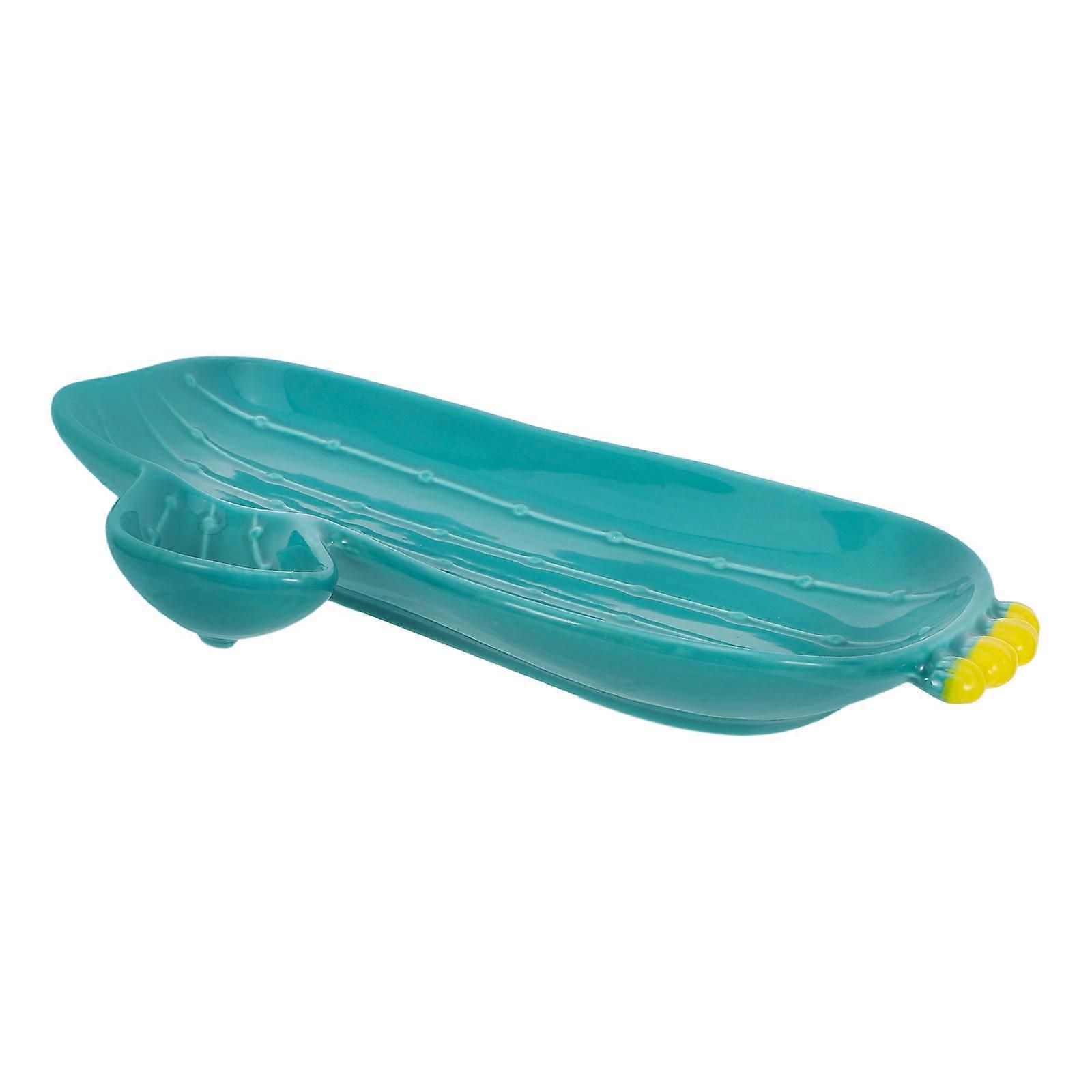 Versatile Cactus Plate Dessert Display Tray For Households 9X5.9X1.1In 1Set