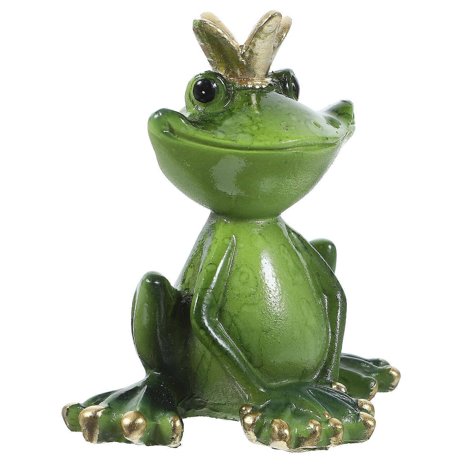 1pc Resin Crown Frog Statue Decorative Figurine Realistic