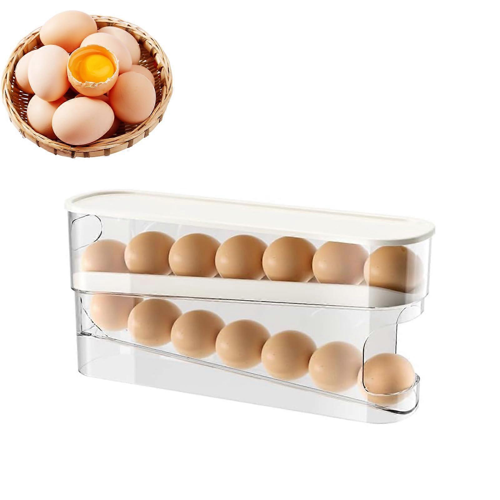 Fridge Egg Dispenser, 2 Layers Rolling Egg Dispenser, Space Saving Egg Holder, Egg Organiser, Space Saving Egg Container for Fridge 1pcs