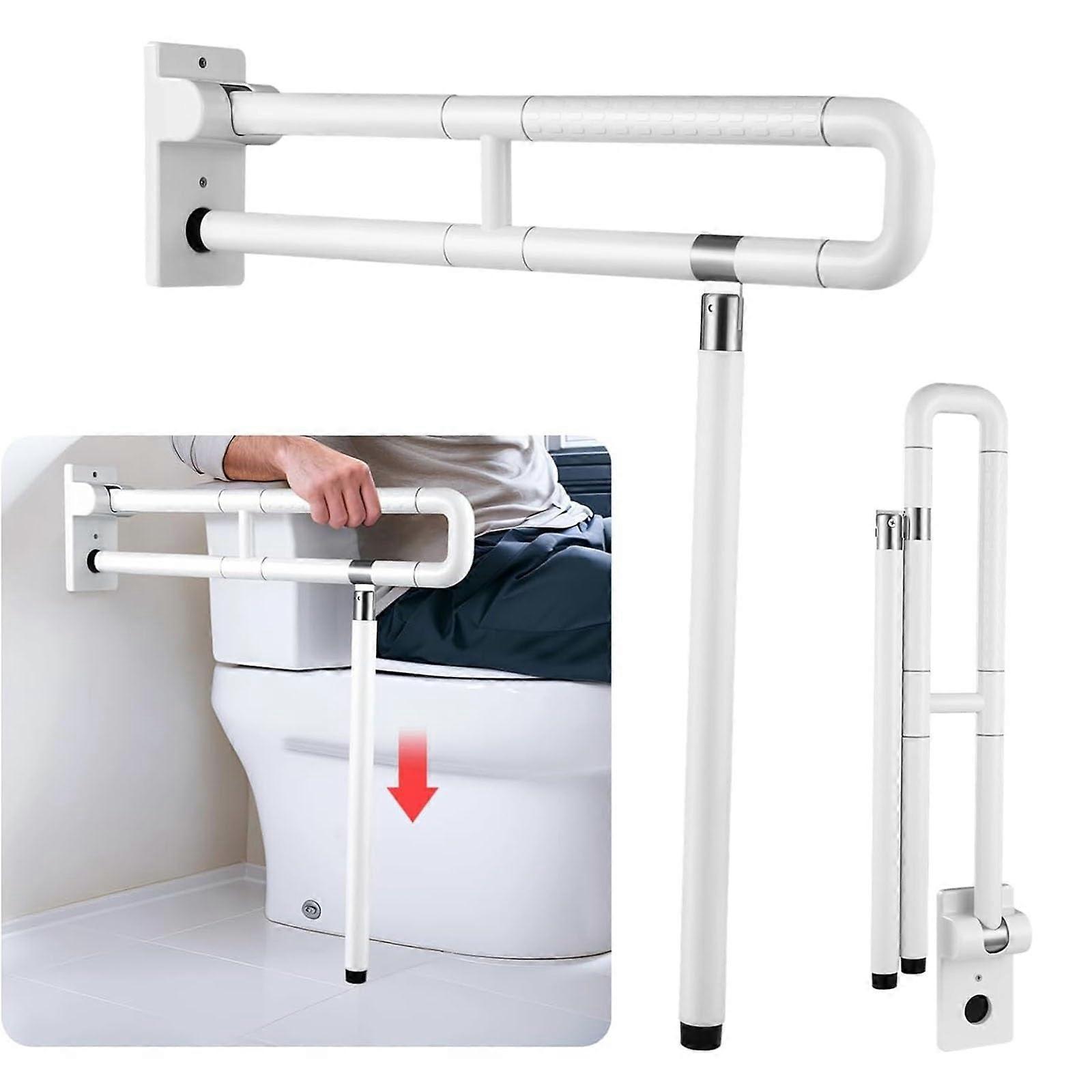 Toilet safety rail with foldable support handles, collapsible grab bar for elderly and disabled, white, compatible with most toilets