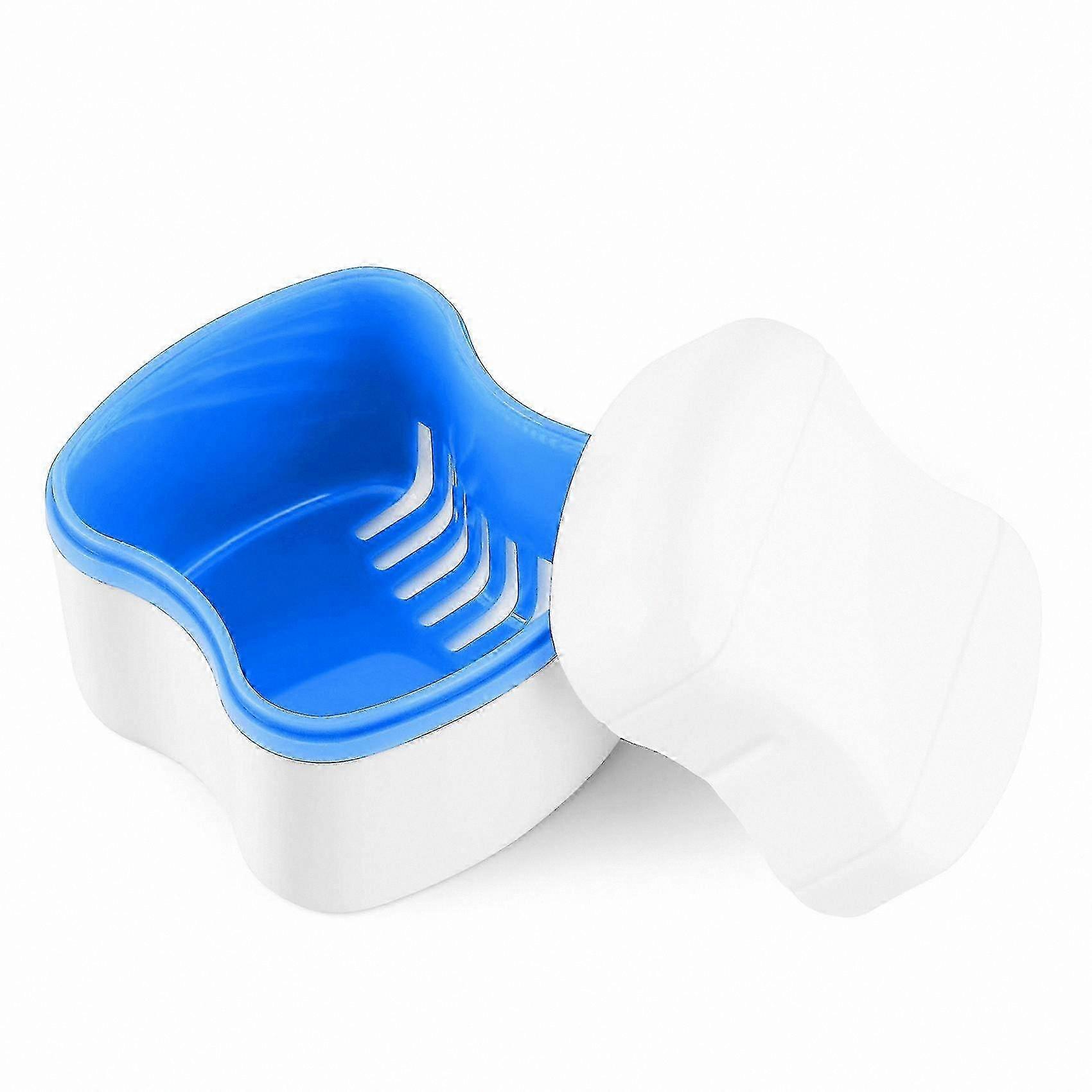Portable Denture Storage Case with Removable Basket for Cleaning and Soaking - Blue
