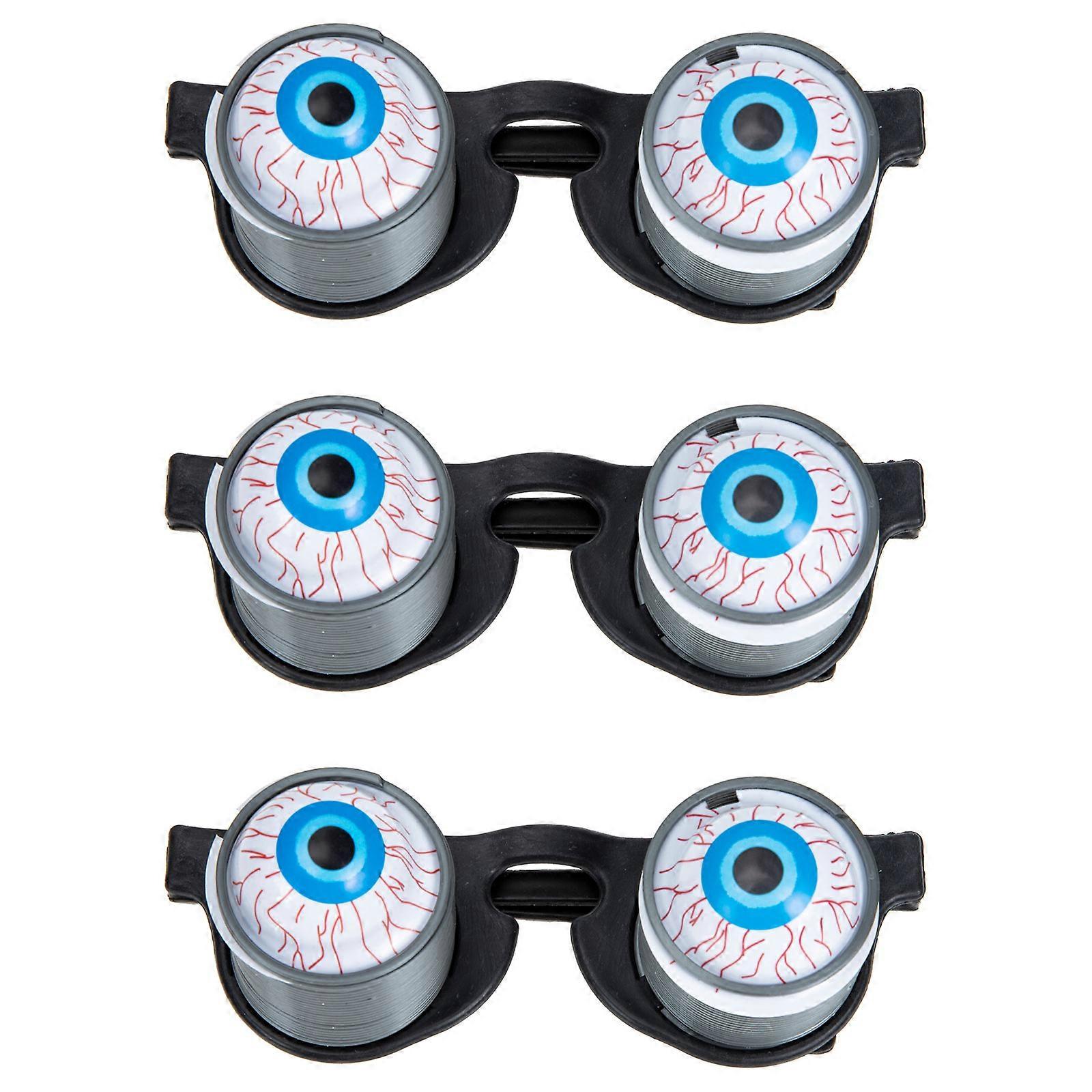 3pcs Halloween Bounce Eyeballs Glasses Scary Eyewear for Masquerade Parties (Black)
