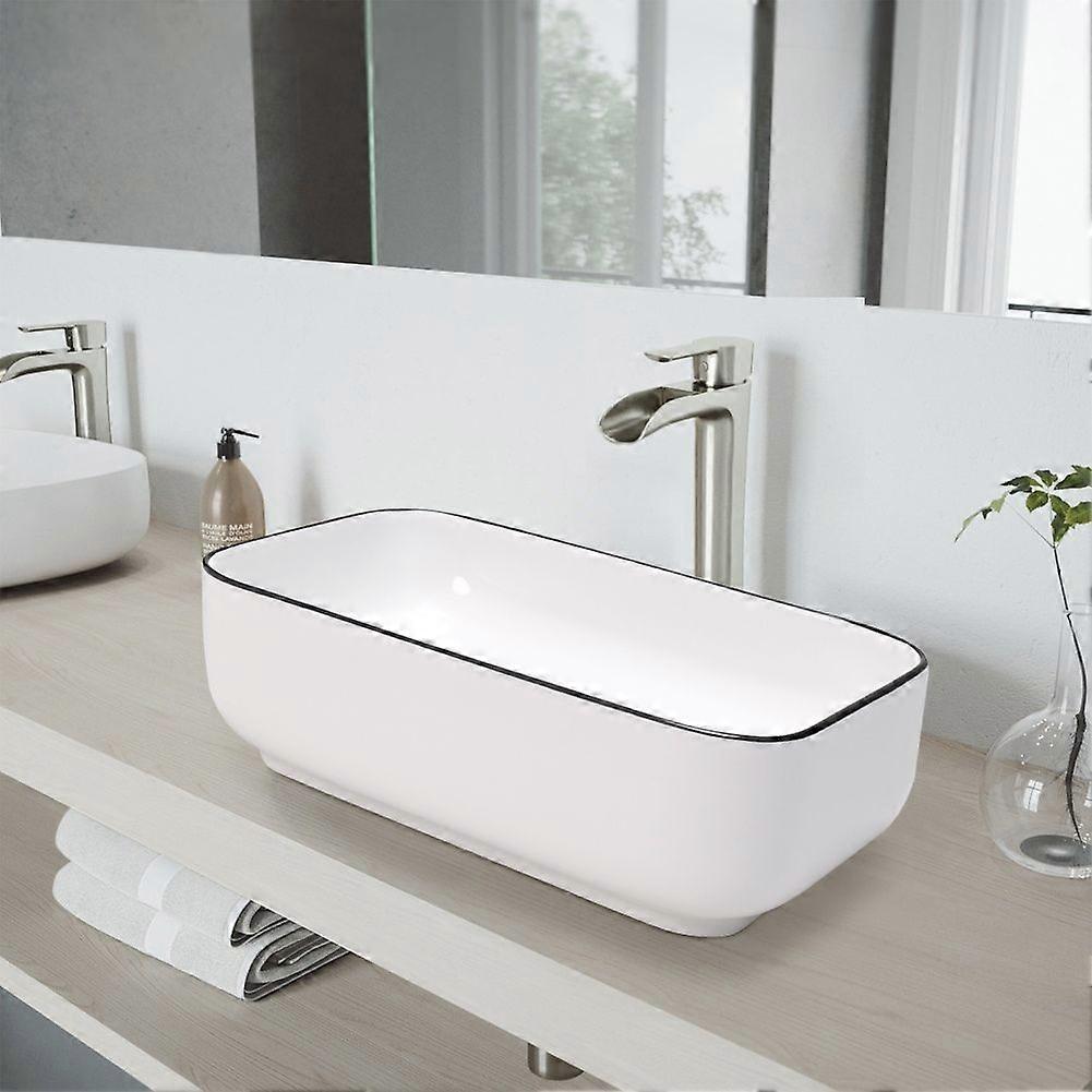 Rectangular White Ceramic Countertop Bathroom Basin Sink with Drain